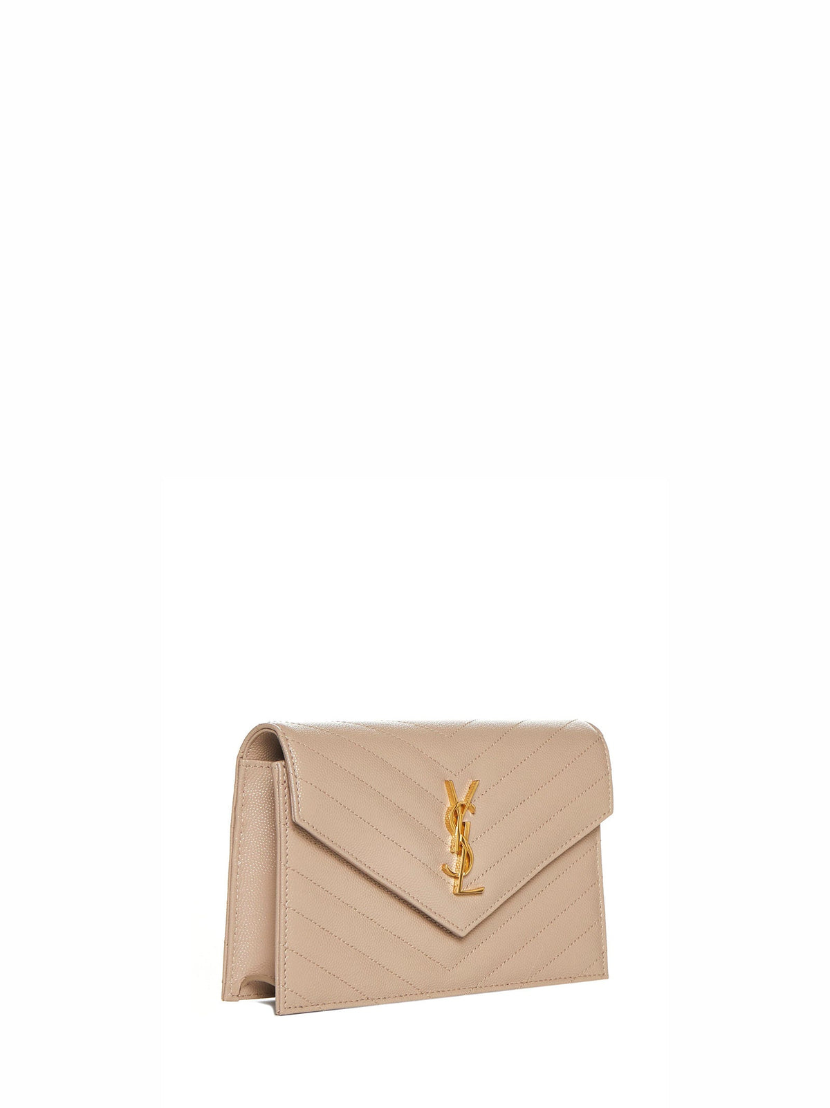 Saint Laurent Women Dark Beige Cassandre Classic Envelope Clutch With Chain Shoulde Strap SAINT LAURENT