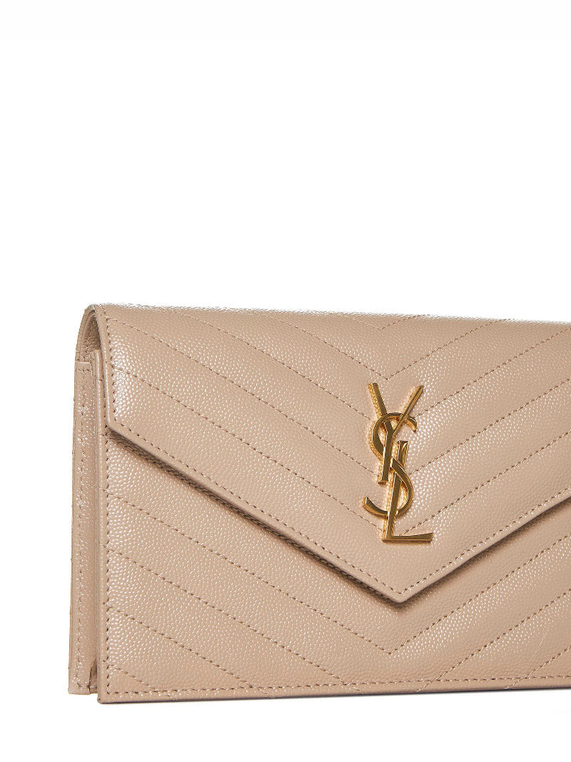 Saint Laurent Women Dark Beige Cassandre Classic Envelope Clutch With Chain Shoulde Strap SAINT LAURENT