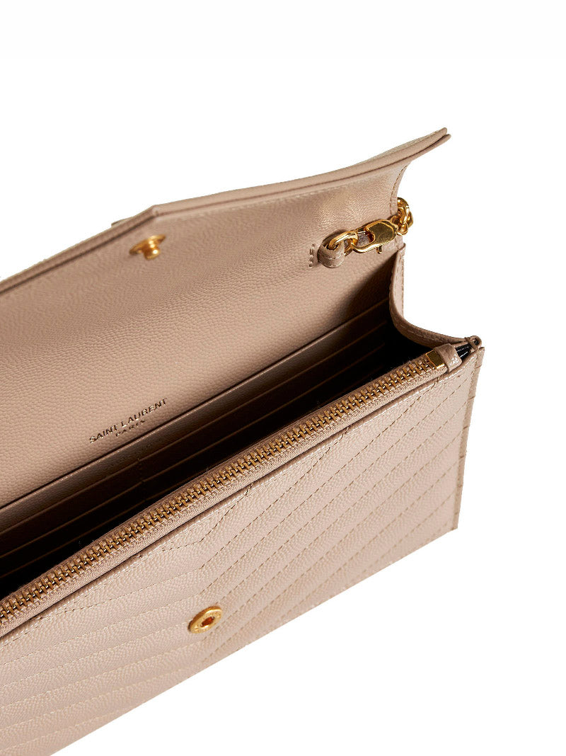 Saint Laurent Women Dark Beige Cassandre Classic Envelope Clutch With Chain Shoulde Strap SAINT LAURENT