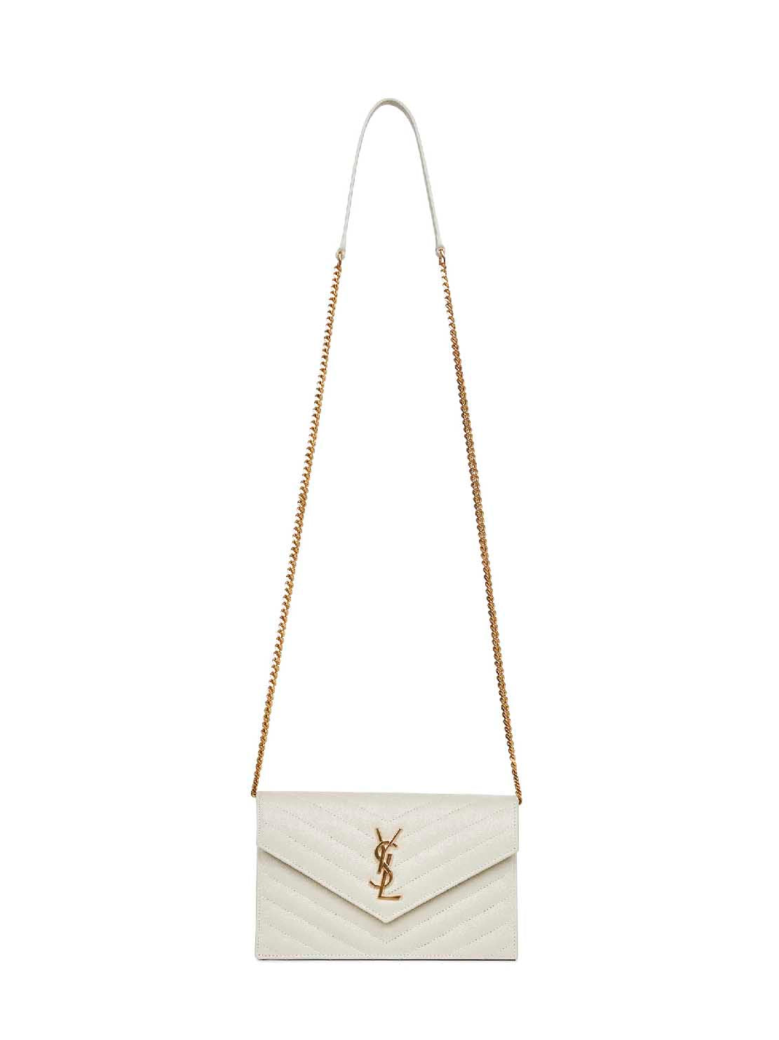 Saint Laurent Women Soft Cream Cassandre Classic Envelope Clutch With Chain Shoulde Strap SAINT LAURENT