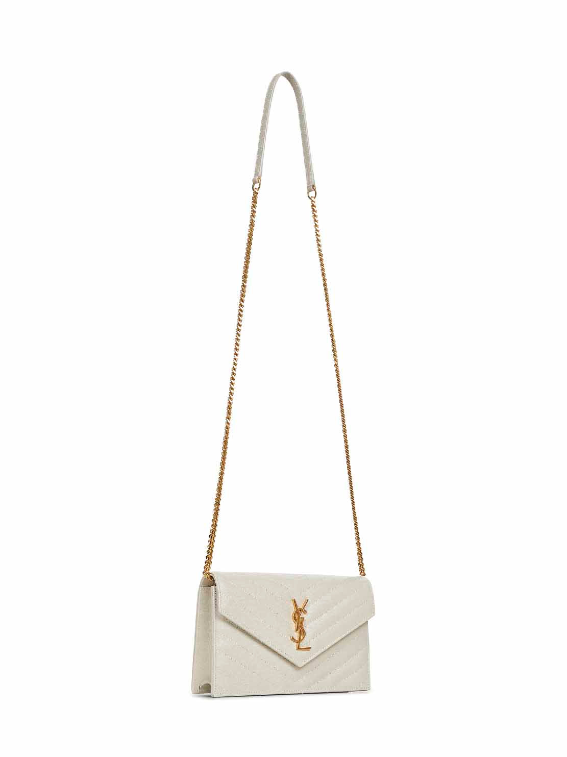 Saint Laurent Women Soft Cream Cassandre Classic Envelope Clutch With Chain Shoulde Strap SAINT LAURENT