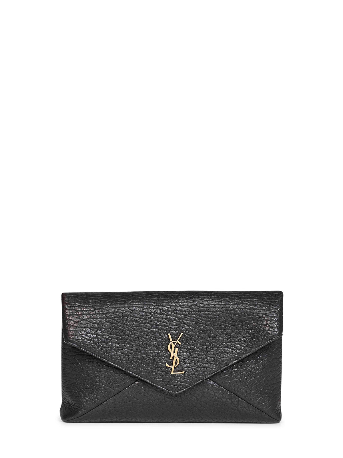 Saint Laurent Women Black Cassandre Large Lambskin Envelope Clutch<Br/> SAINT LAURENT