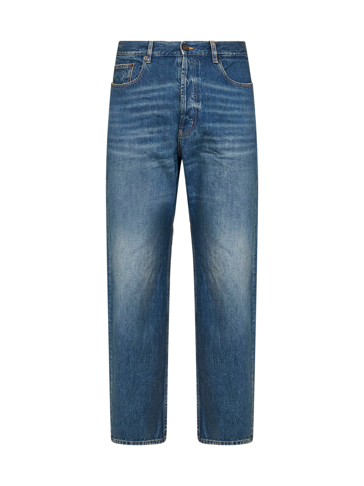 Saint Laurent Men Blue Cotton Denim Mid-Rise Straight-Leg Jeans SAINT LAURENT
