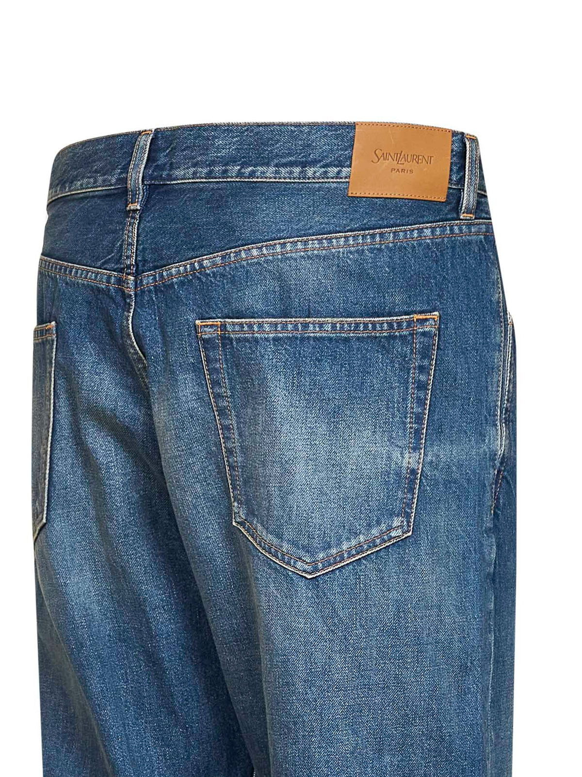 Saint Laurent Men Blue Cotton Denim Mid-Rise Straight-Leg Jeans SAINT LAURENT