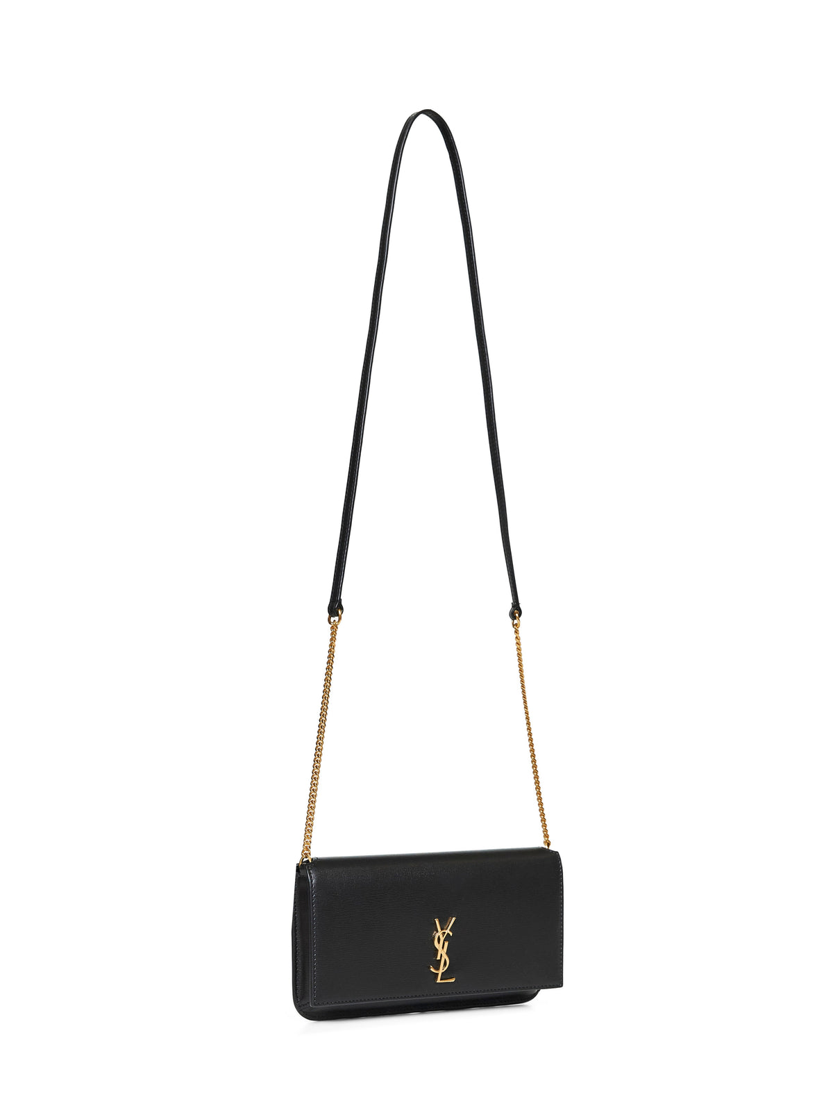 Saint Laurent Women Black Cassandre Phone Holder With Shoulder Strap SAINT LAURENT