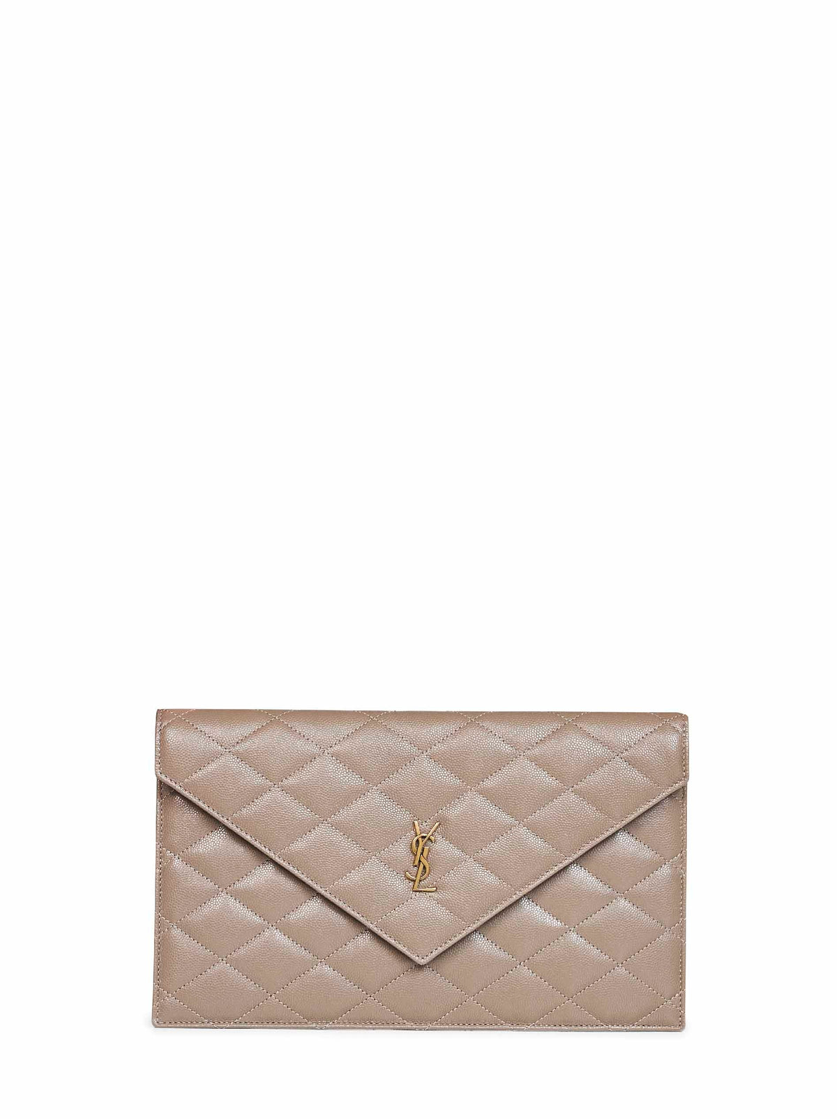 Saint Laurent Women Taupe Beige Paris Clutch In Grain De Poudre Embossed Leather<Br/> SAINT LAURENT