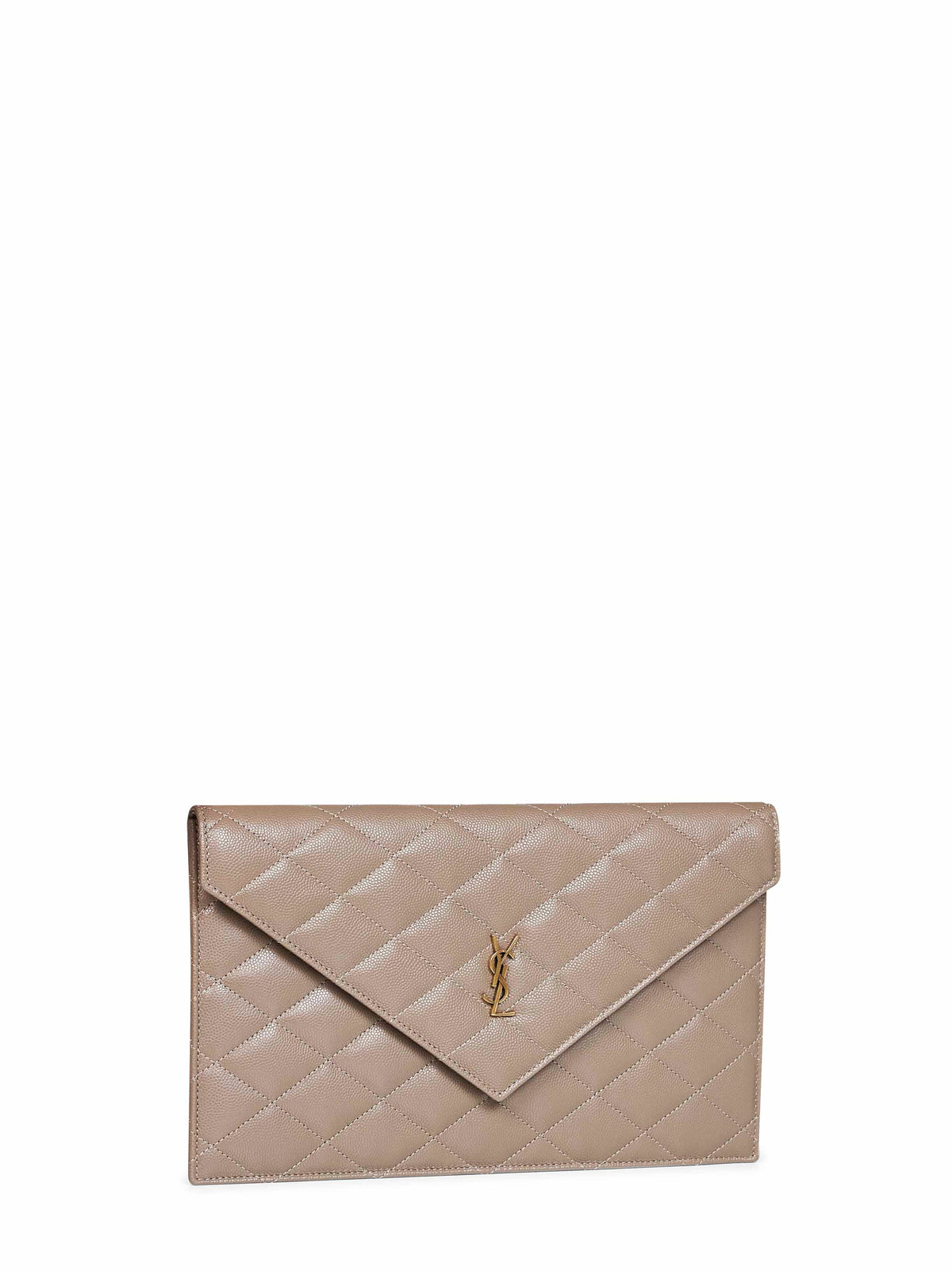 Saint Laurent Women Taupe Beige Paris Clutch In Grain De Poudre Embossed Leather<Br/> SAINT LAURENT