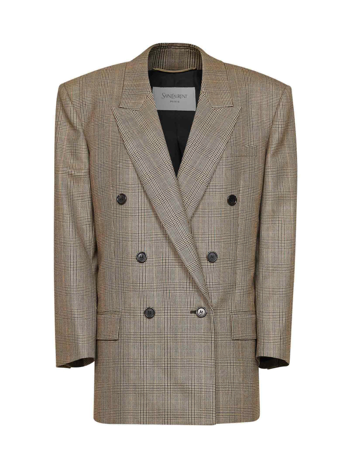 Saint Laurent Women Beige Checked Double-Breasted Blazer SAINT LAURENT