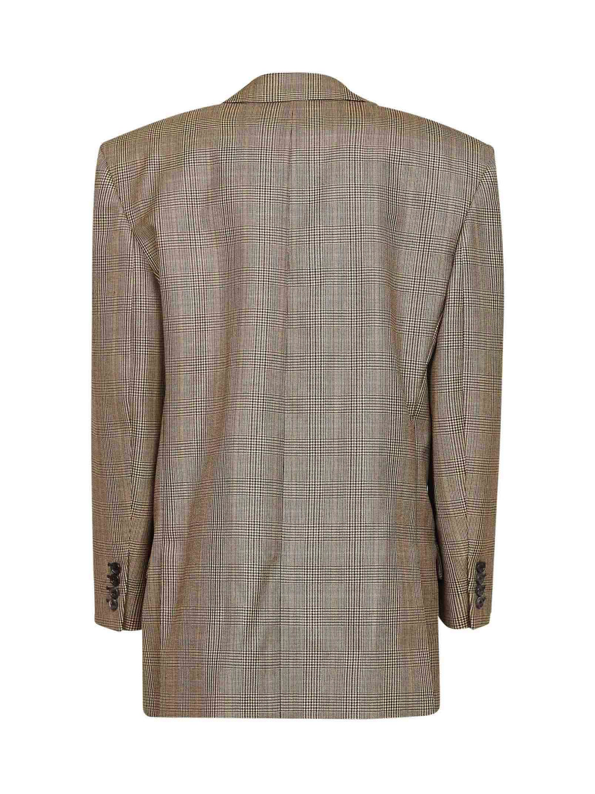 Saint Laurent Women Beige Checked Double-Breasted Blazer SAINT LAURENT
