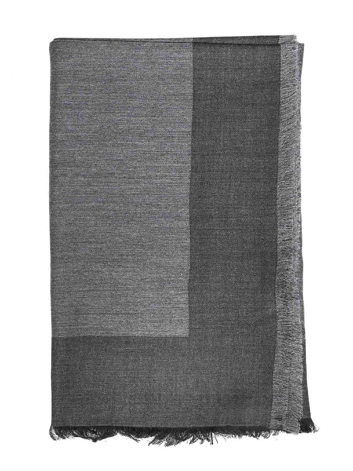 Saint Laurent Men Anthracite And Black Silk And Cashmere Blend Cassandre Square Scarf SAINT LAURENT