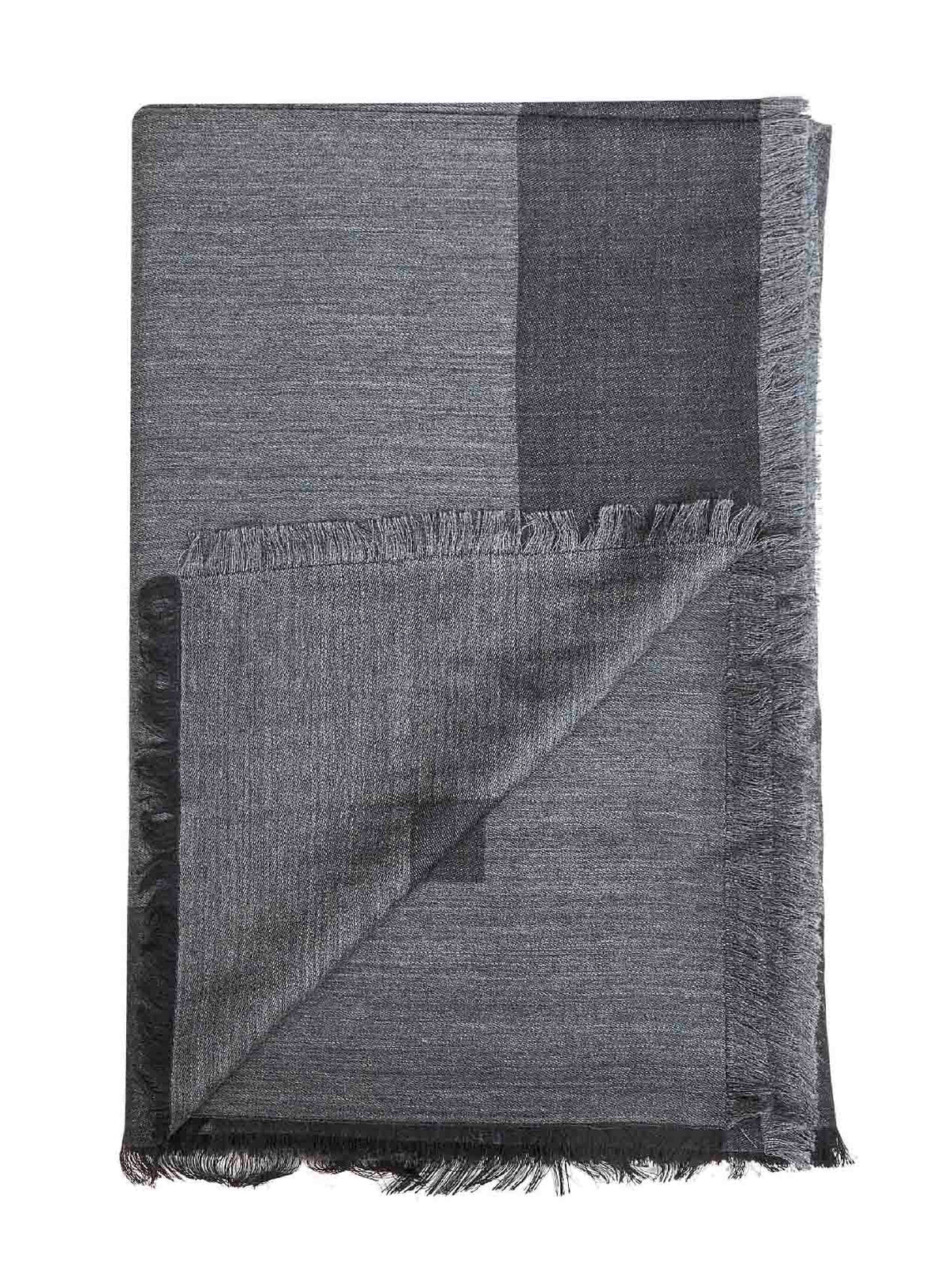 Saint Laurent Men Anthracite And Black Silk And Cashmere Blend Cassandre Square Scarf SAINT LAURENT