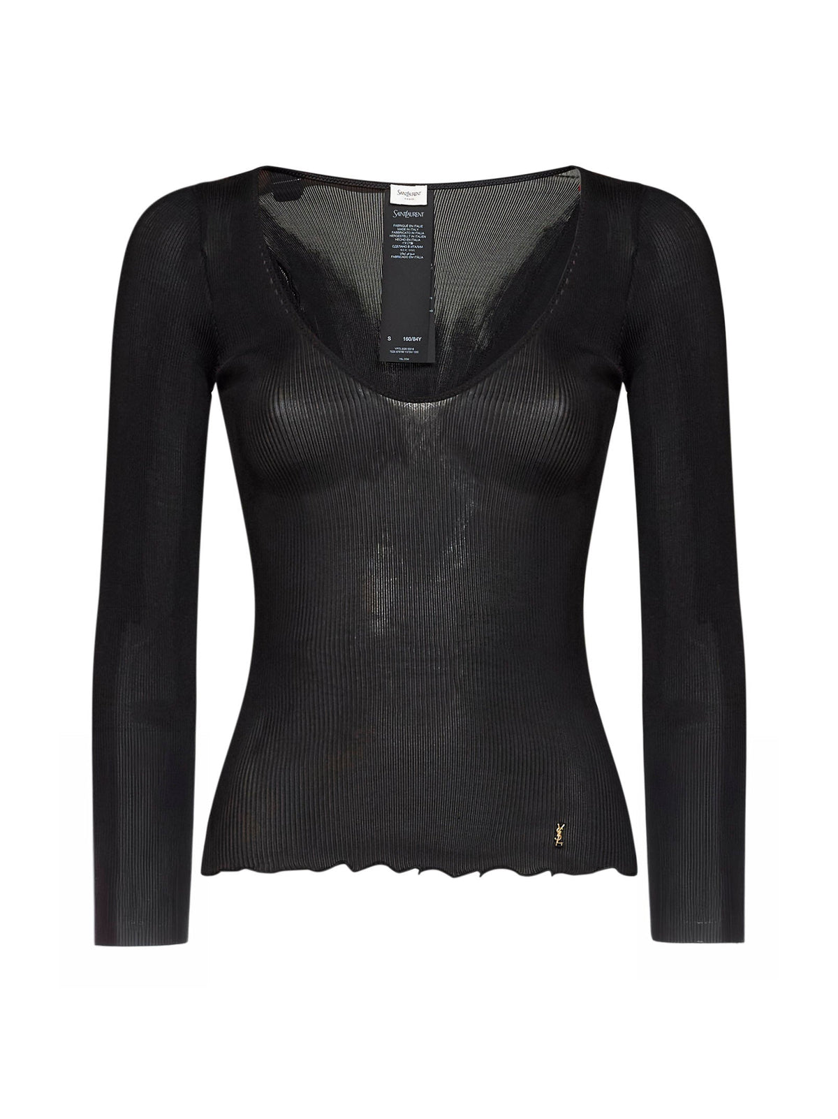 Saint Laurent Women Black Ribbed Silk Knit Cassandre Top SAINT LAURENT