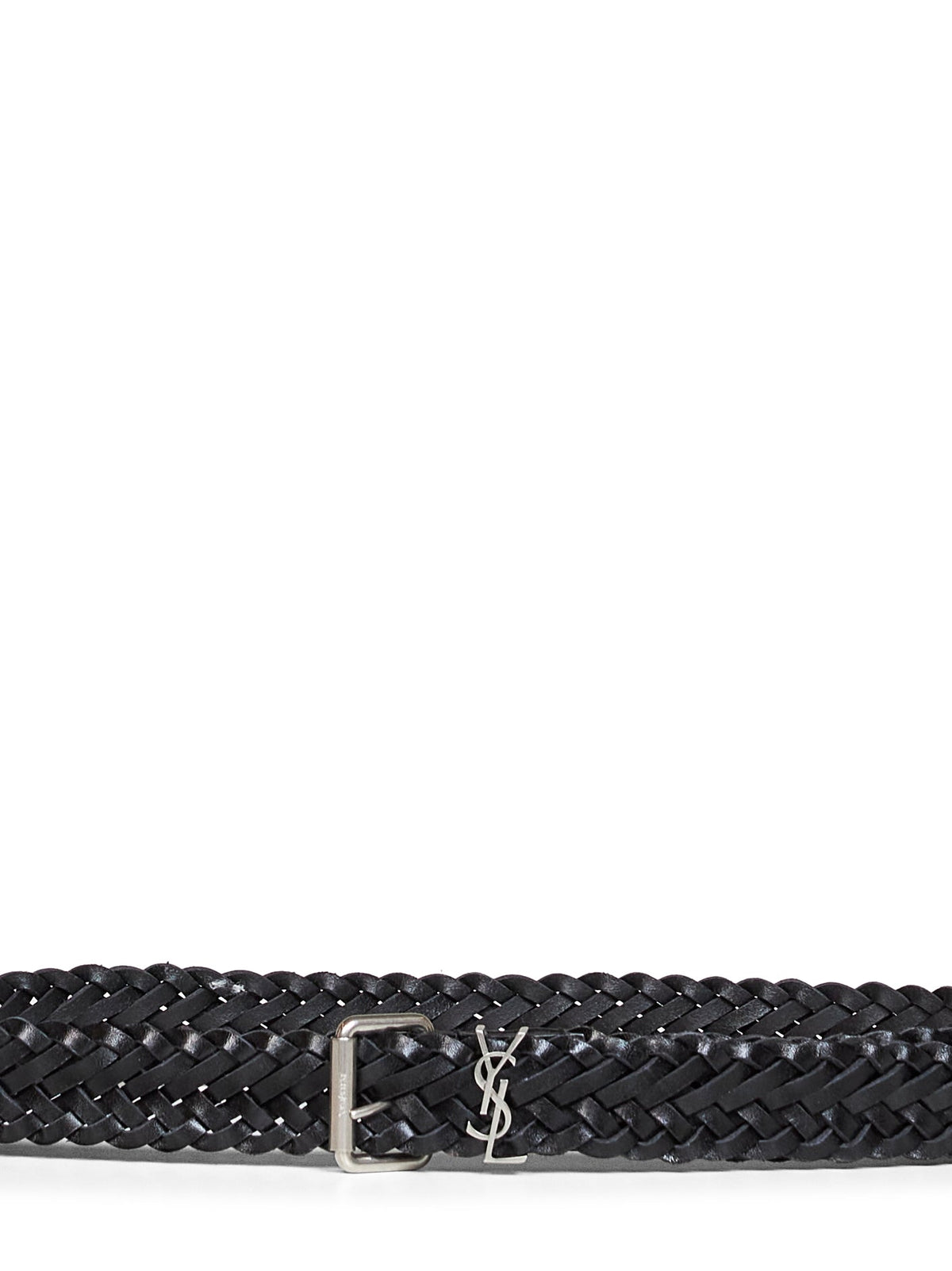 Saint Laurent Men Black Woven Leather Cassandre Belt SAINT LAURENT