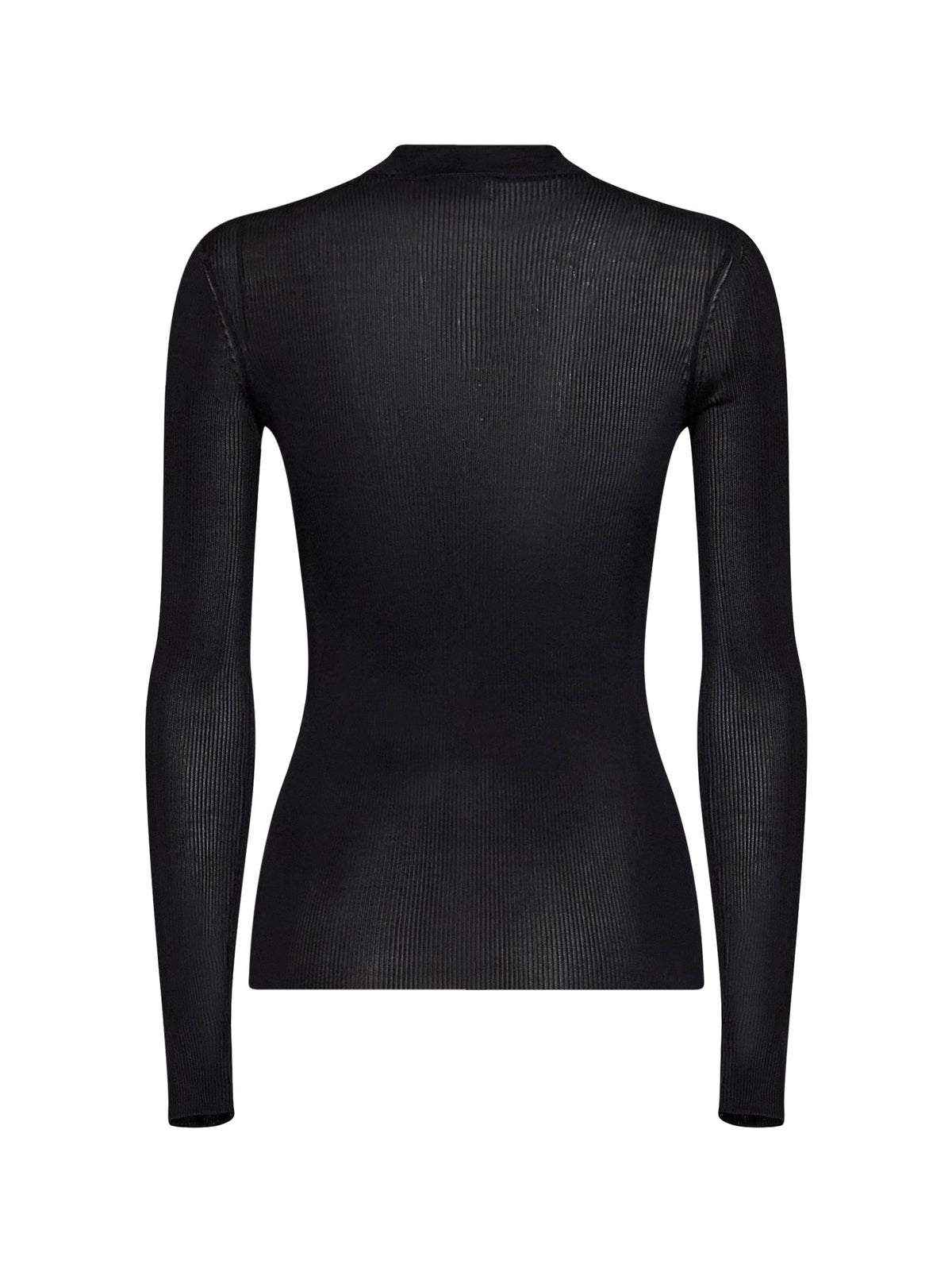 Saint Laurent Women Black Lightweight Ribbed Silk Knit Mock-Neck Top SAINT LAURENT