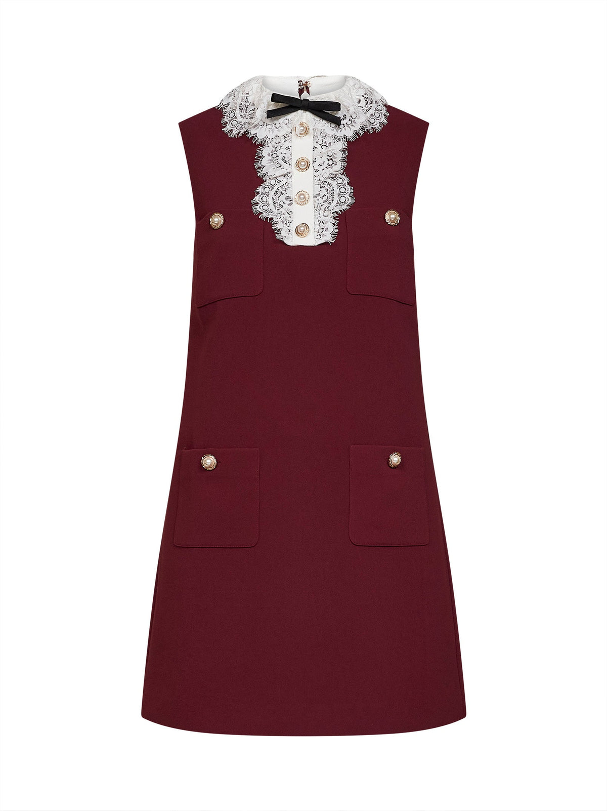 Self Portrait Women Burgundy Crepe Mini Dress With Lace Collar SELF-PORTRAIT
