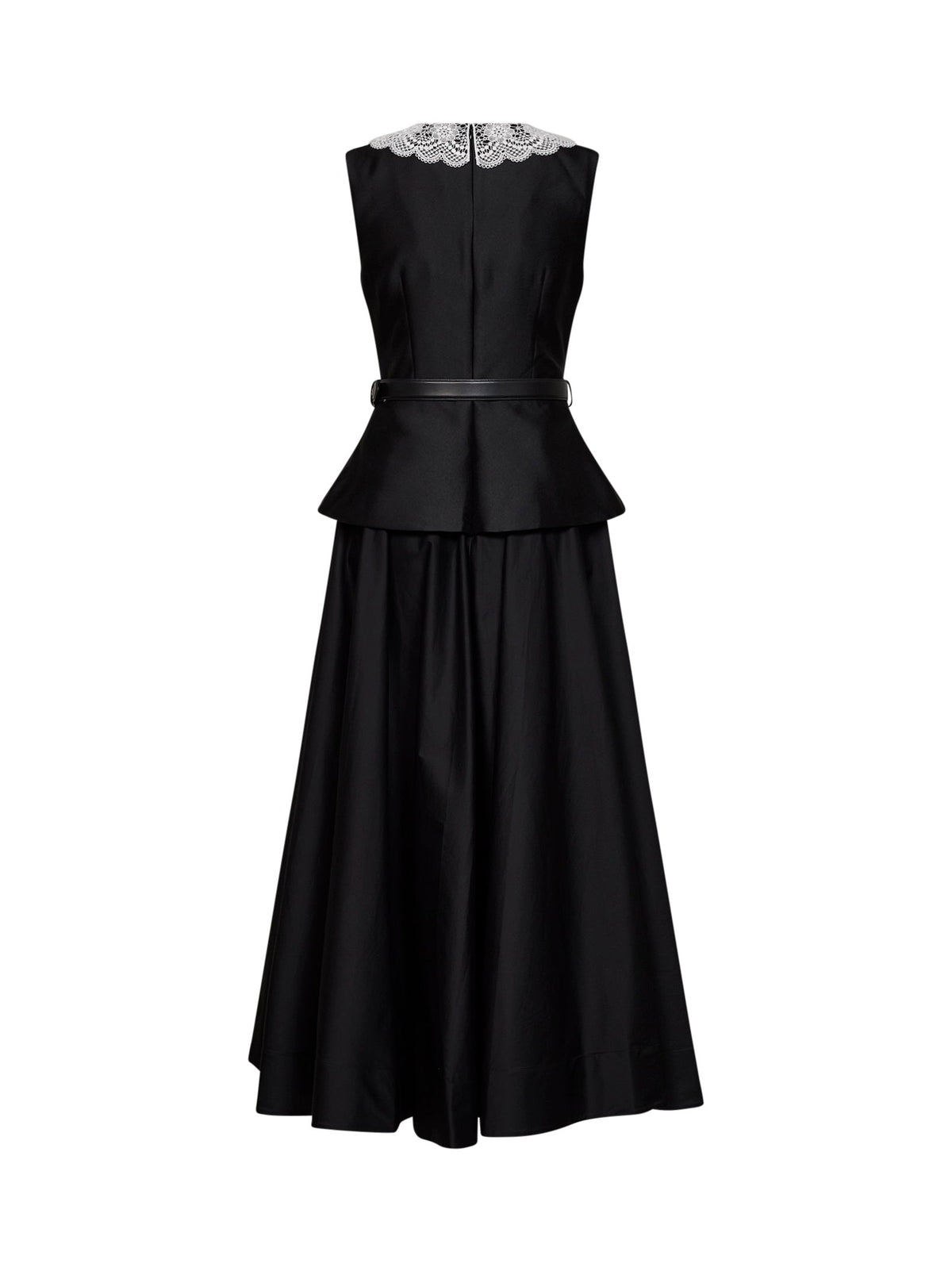 Self Portrait Women Black Taffeta Belted Peplum Midi Dress SELF-PORTRAIT