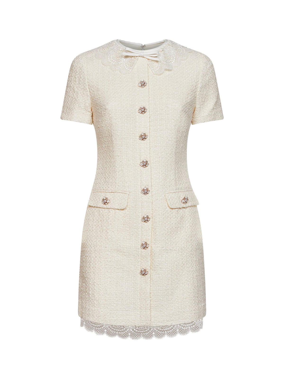 Self Portrait Women Cream Bouclé Tailored Minidress With Lace Inserts SELF-PORTRAIT
