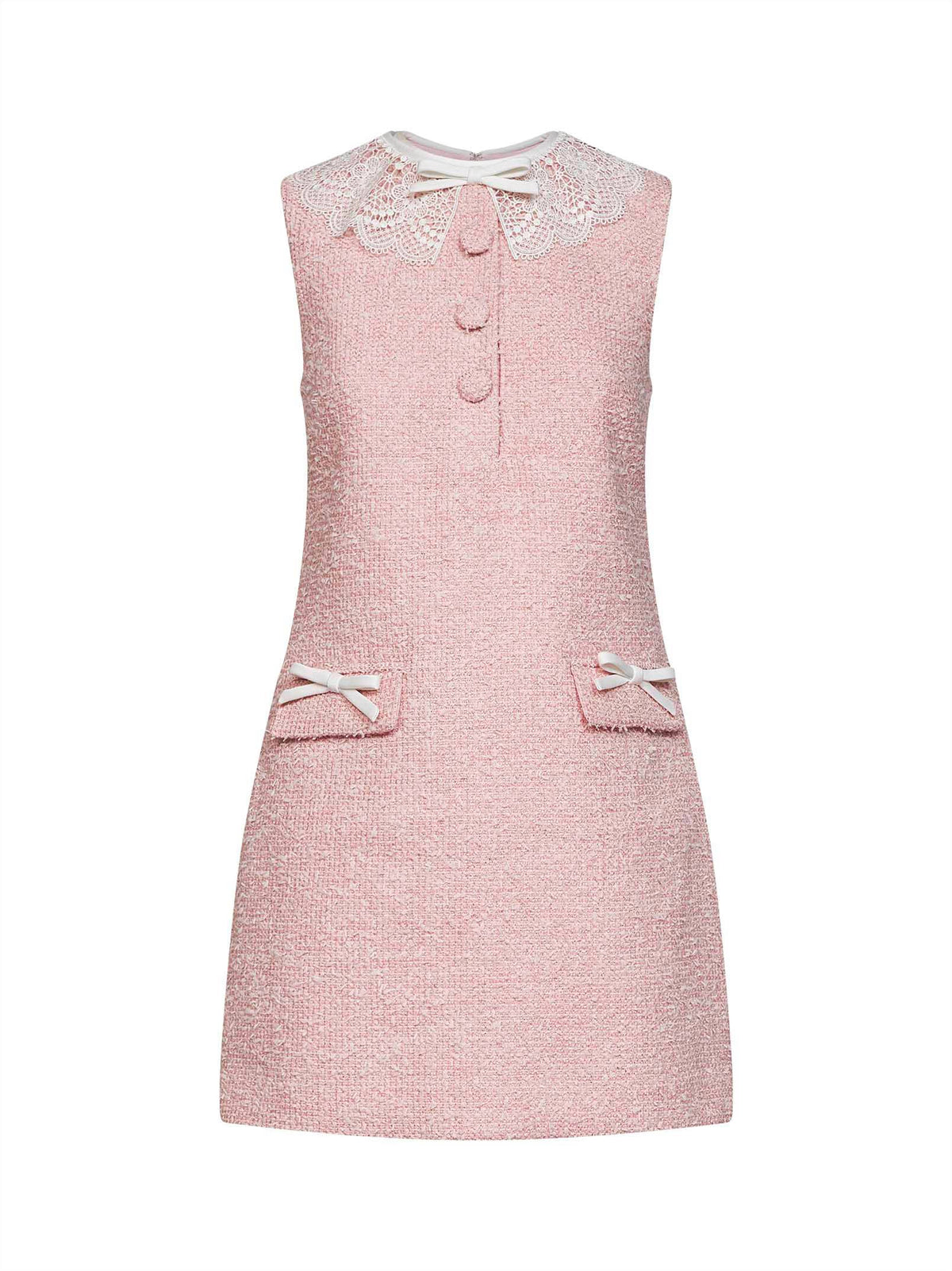 Self Portrait Women Pink Bouclé Mini Dress With Lace Collar SELF-PORTRAIT