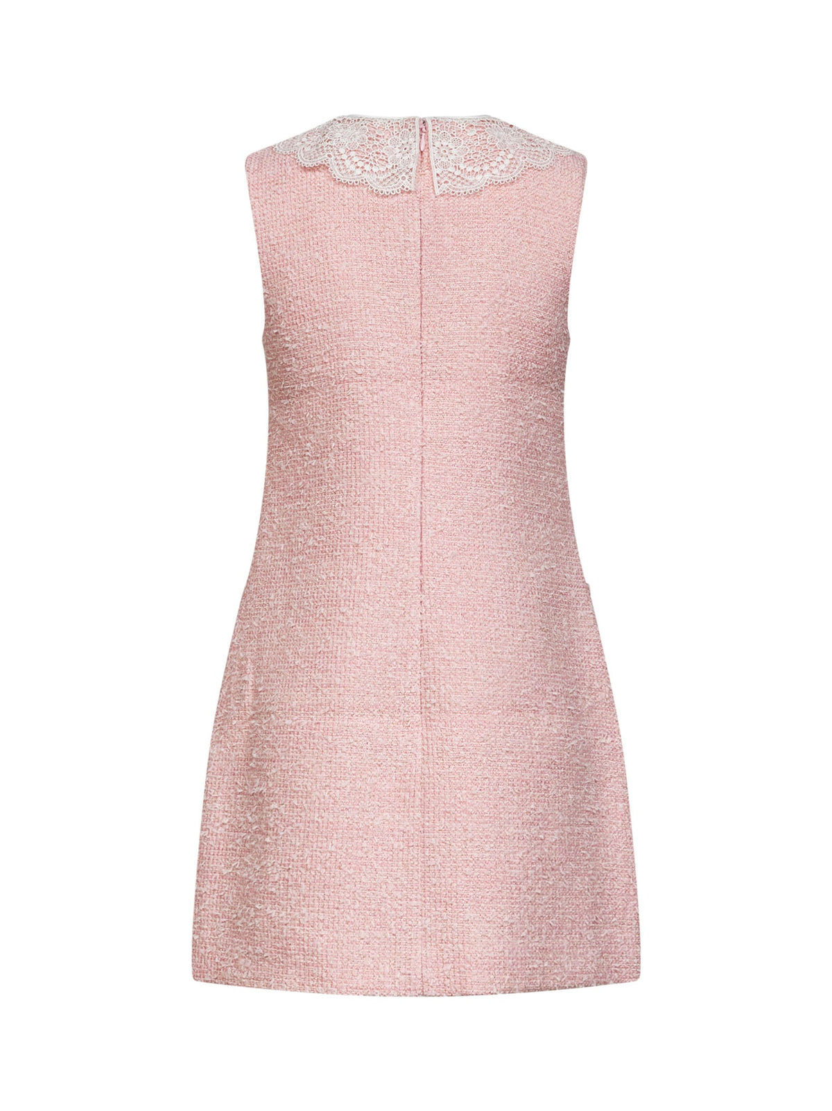 Self Portrait Women Pink Bouclé Mini Dress With Lace Collar SELF-PORTRAIT