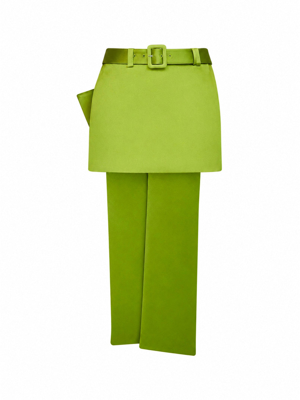 Self Portrait Women Green Satin Belted Mini Skirt With Bow SELF-PORTRAIT