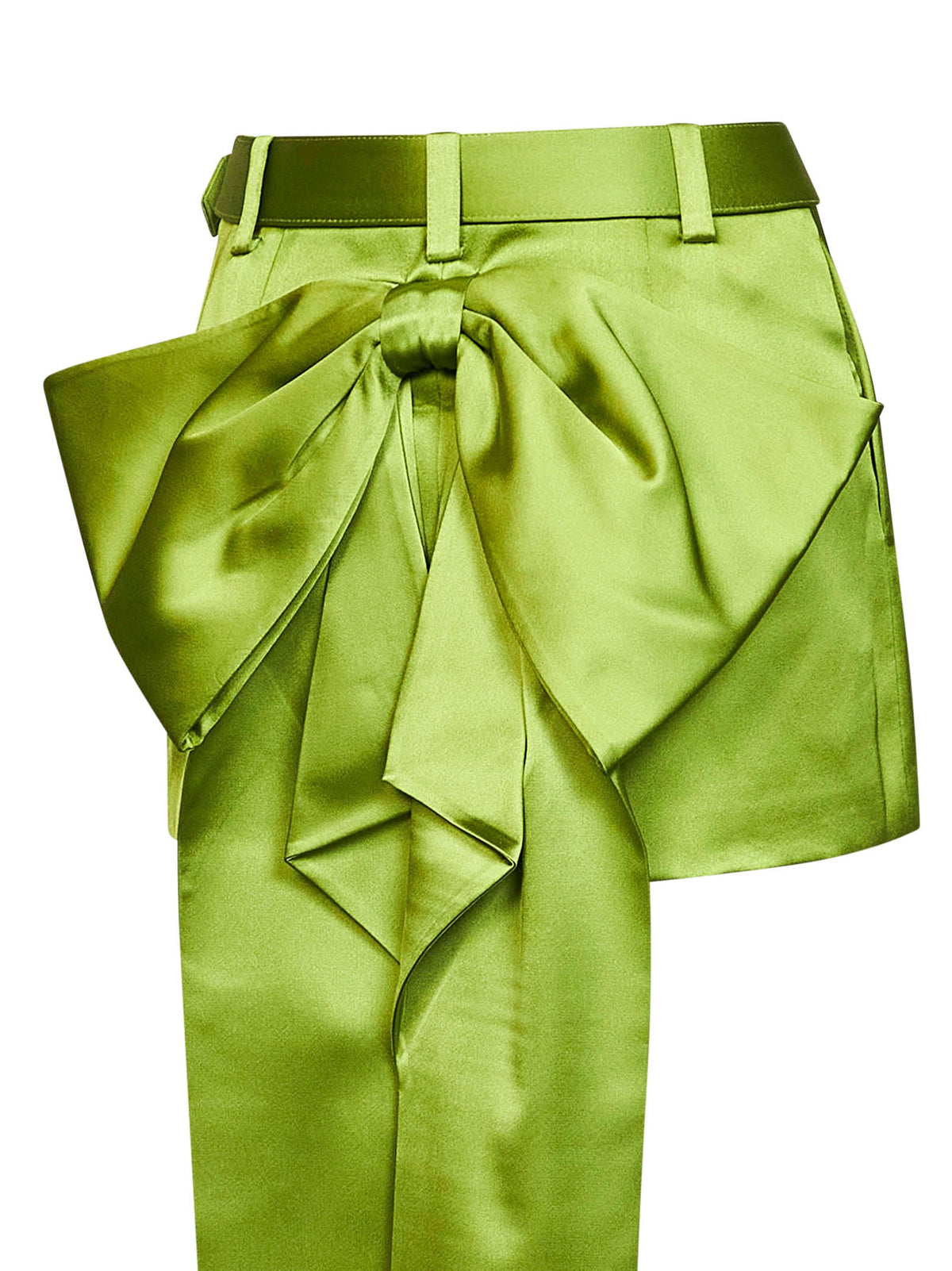 Self Portrait Women Green Satin Belted Mini Skirt With Bow SELF-PORTRAIT