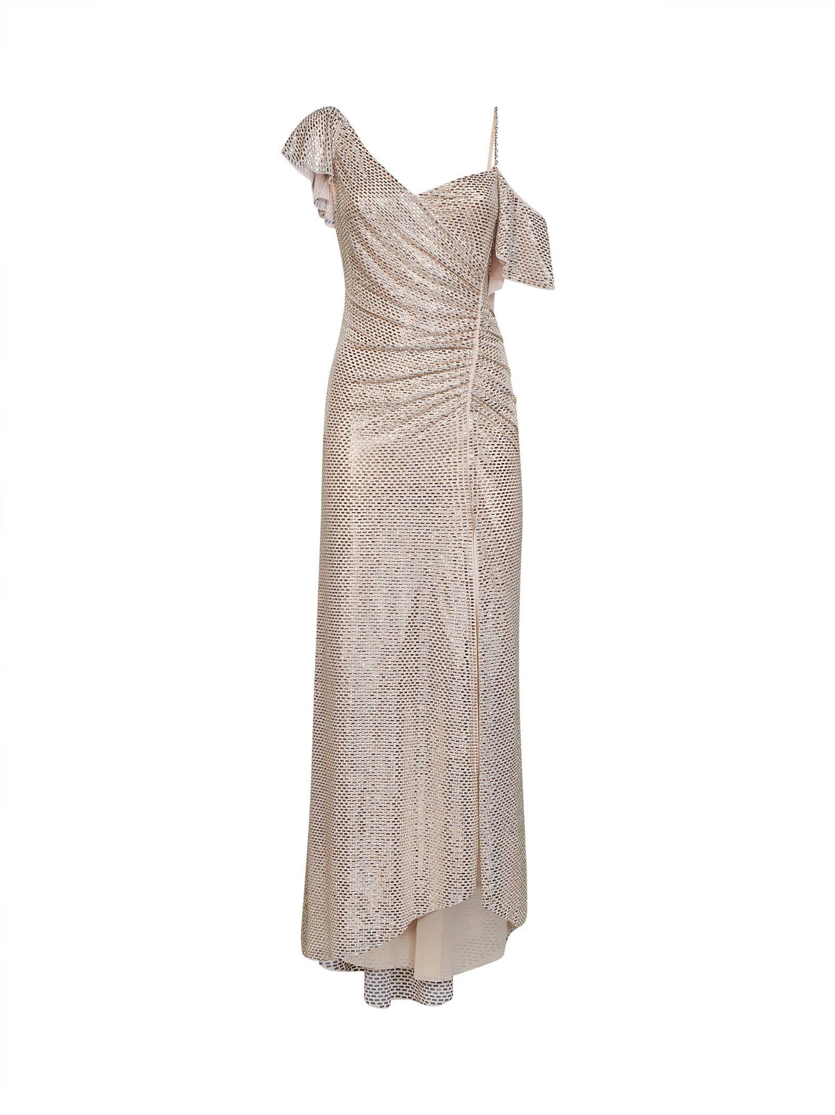 Self Portrait Women Champagne Rhinestone-Embellished Tulle Draped Maxi Dress SELF-PORTRAIT