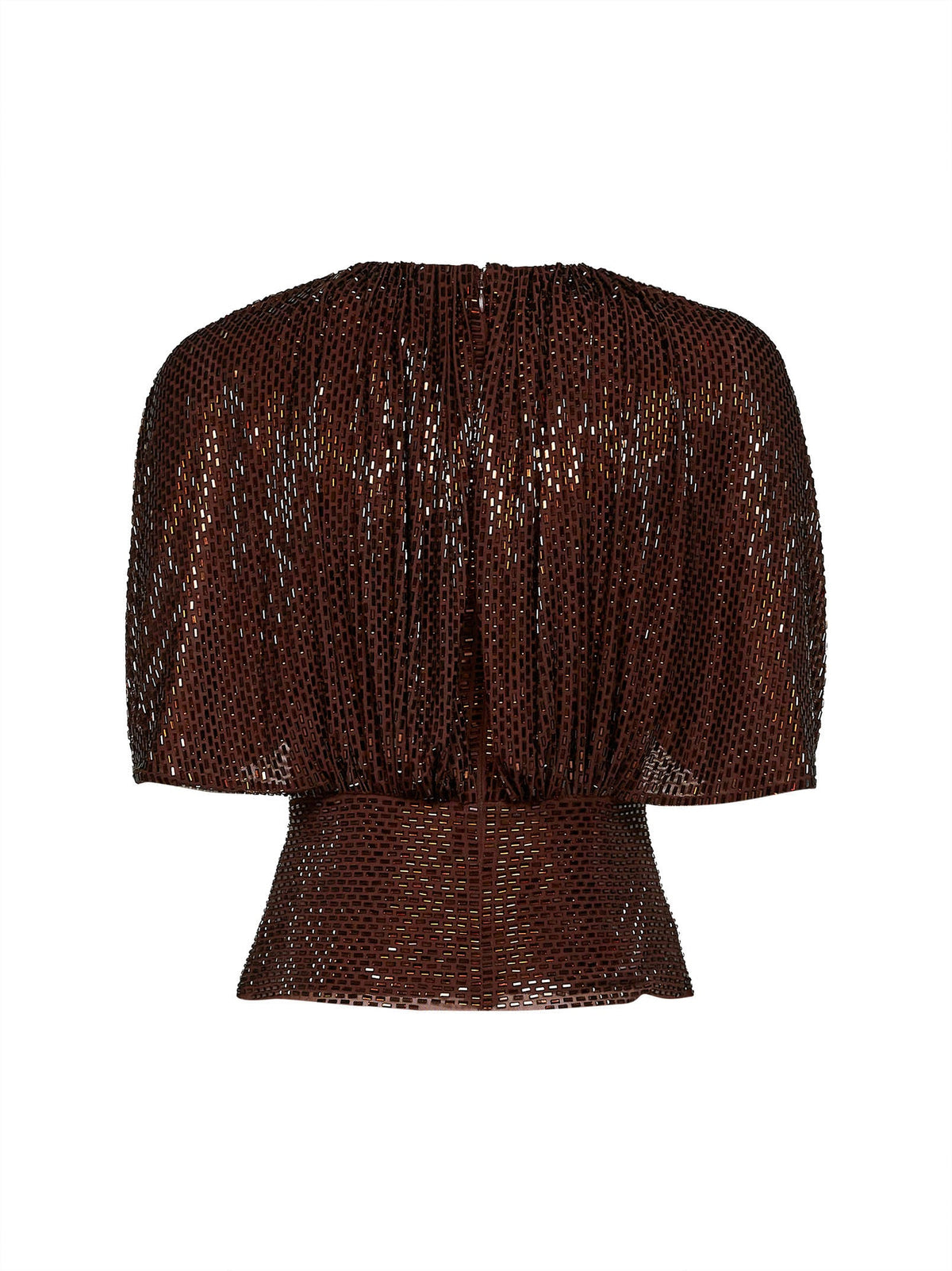 Self Portrait Women Brown Rhinestone-Embellished Tulle Top With Cape Sleeves SELF-PORTRAIT
