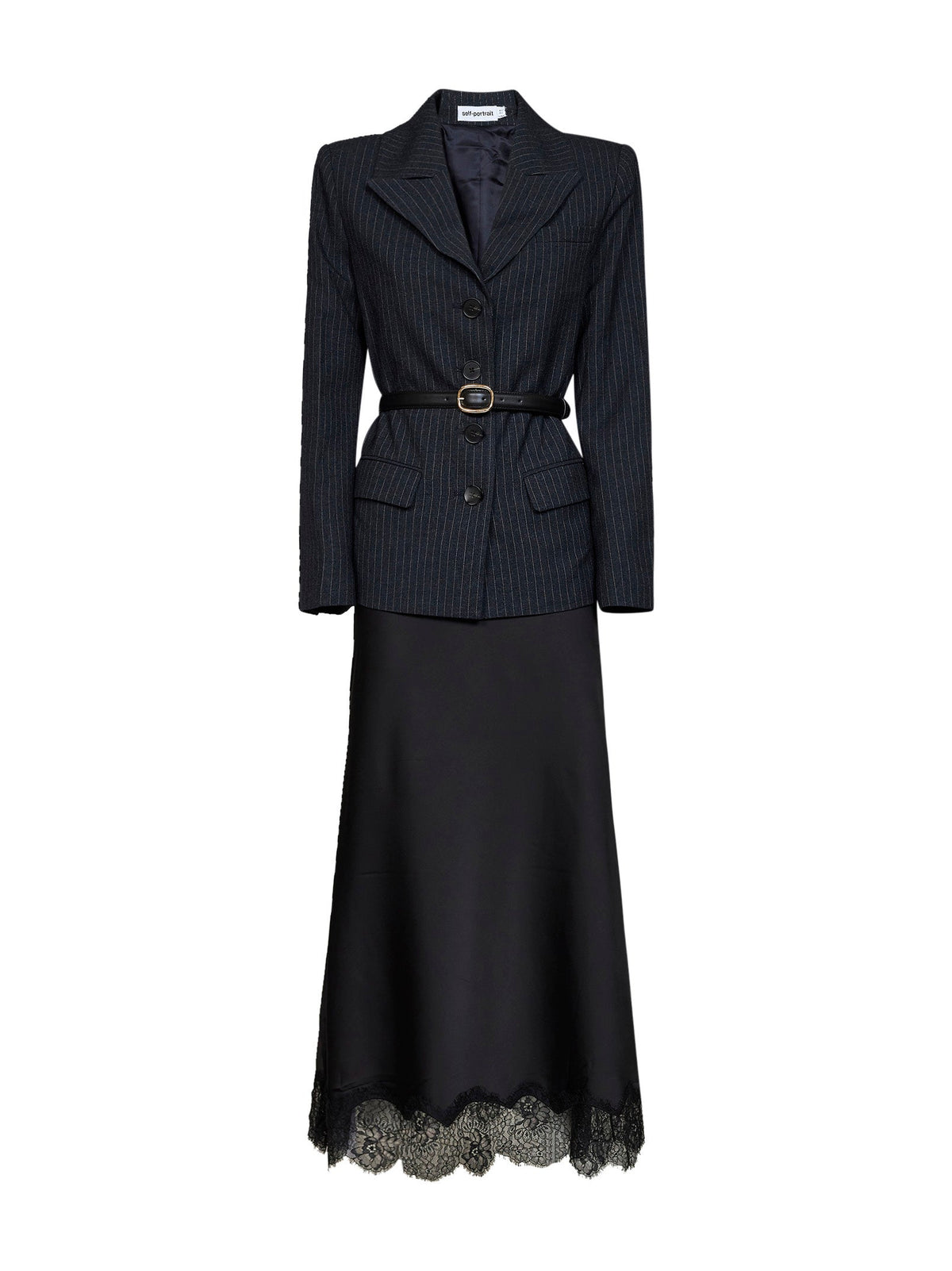 Self Portrait Women Grey Tailored Dress With Pinstriped Blazer And Satin Skirt SELF-PORTRAIT