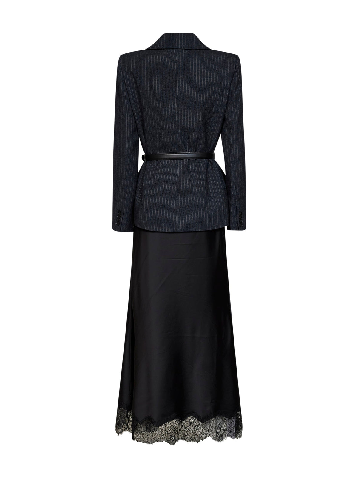 Self Portrait Women Grey Tailored Dress With Pinstriped Blazer And Satin Skirt SELF-PORTRAIT