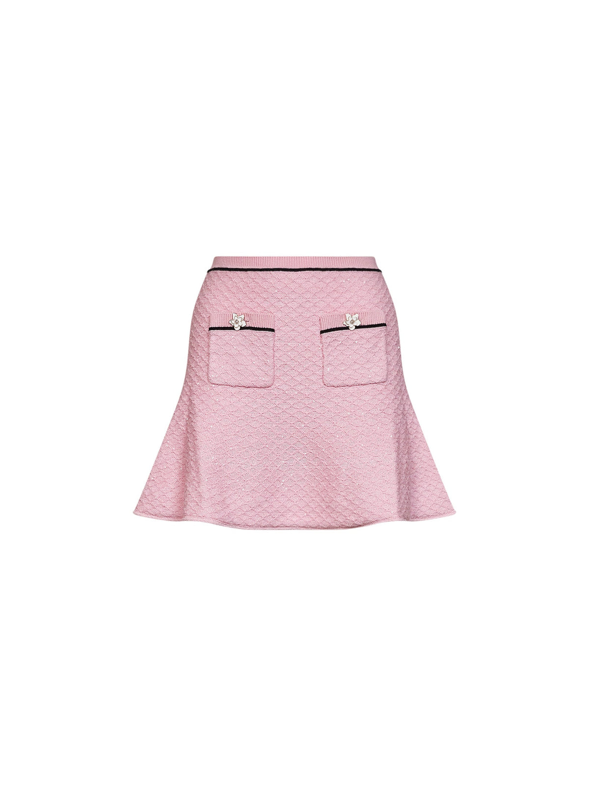 Self Portrait Women Pink Sequin Knit Flared Mini Skirt SELF-PORTRAIT