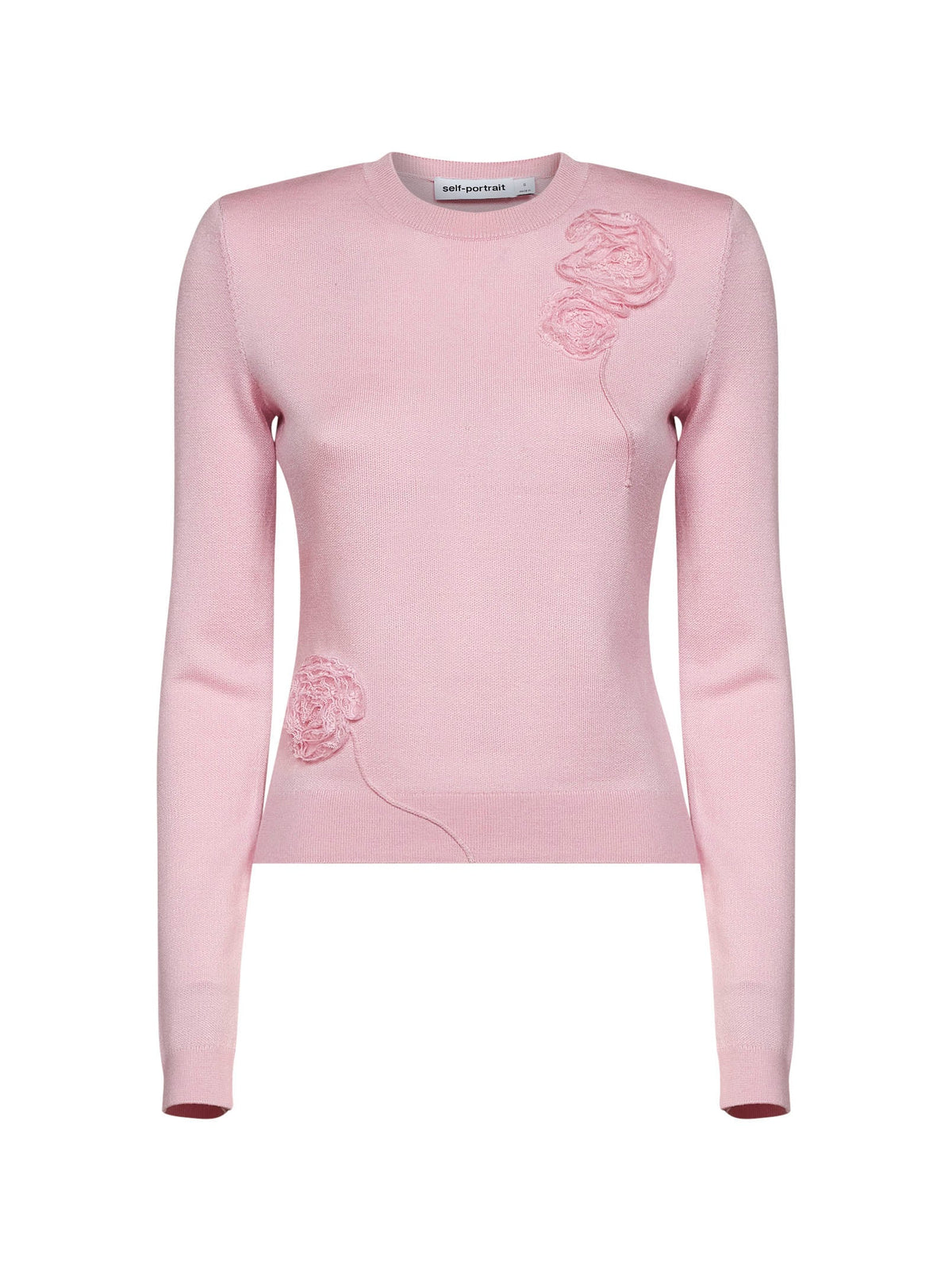 Self Portrait Women Pink Knit Jumper With Flowers Detail SELF-PORTRAIT