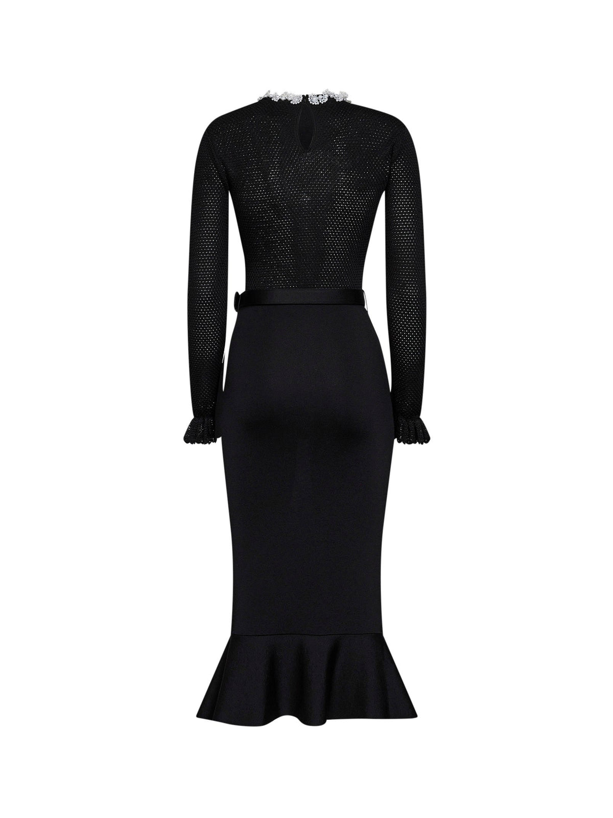 Self Portrait Women Black Knit Midi Dress With Beaded Embroidery SELF-PORTRAIT