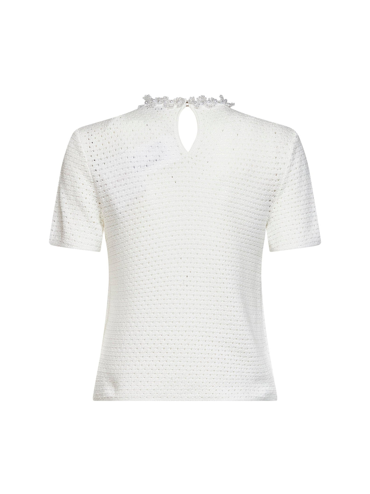 Self Portrait Women Cream Openwork Knit Top With Bead Embroidery SELF-PORTRAIT