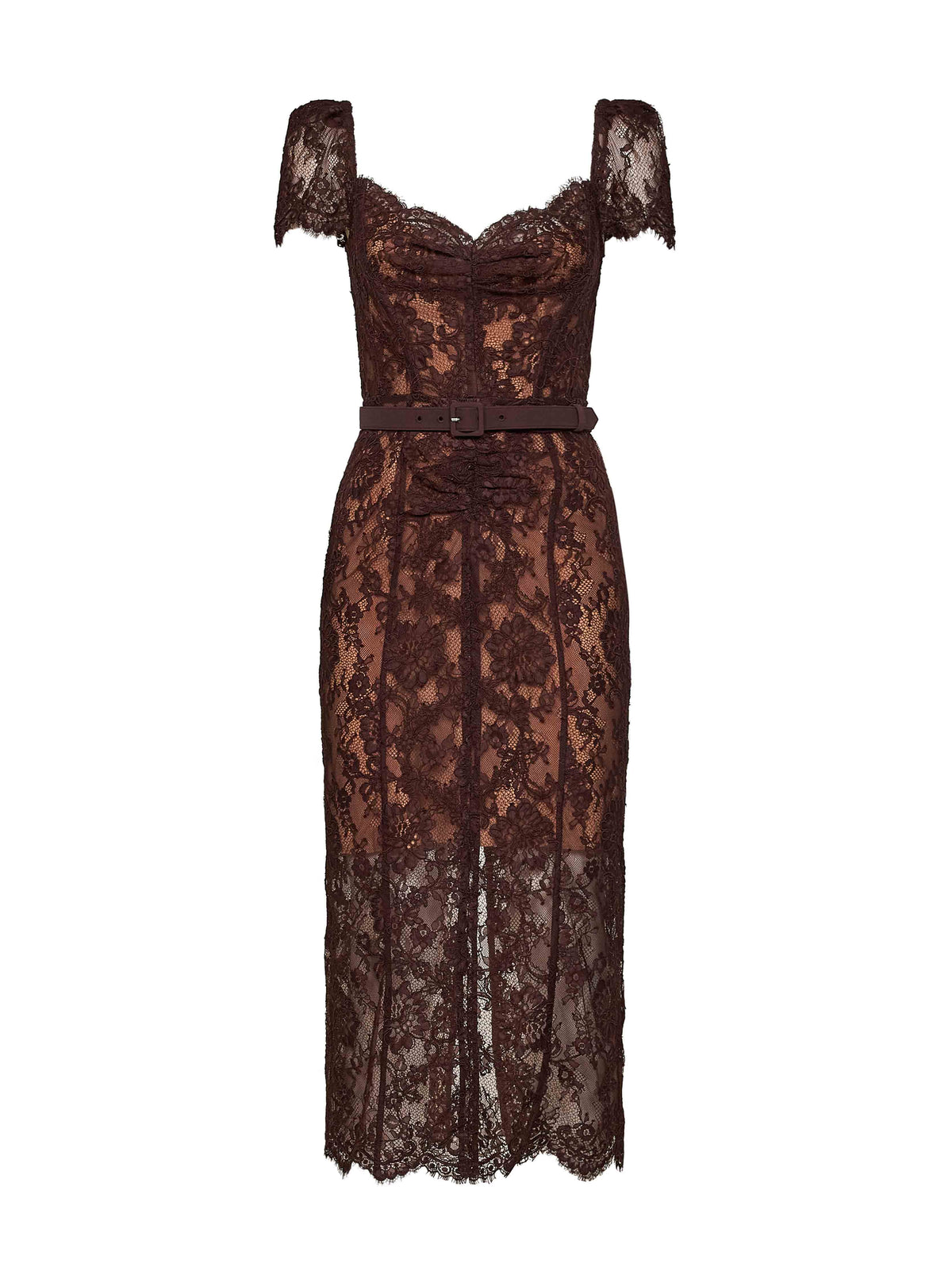 Self Portrait Women Brown Floral Lace Belted Midi Dress SELF-PORTRAIT