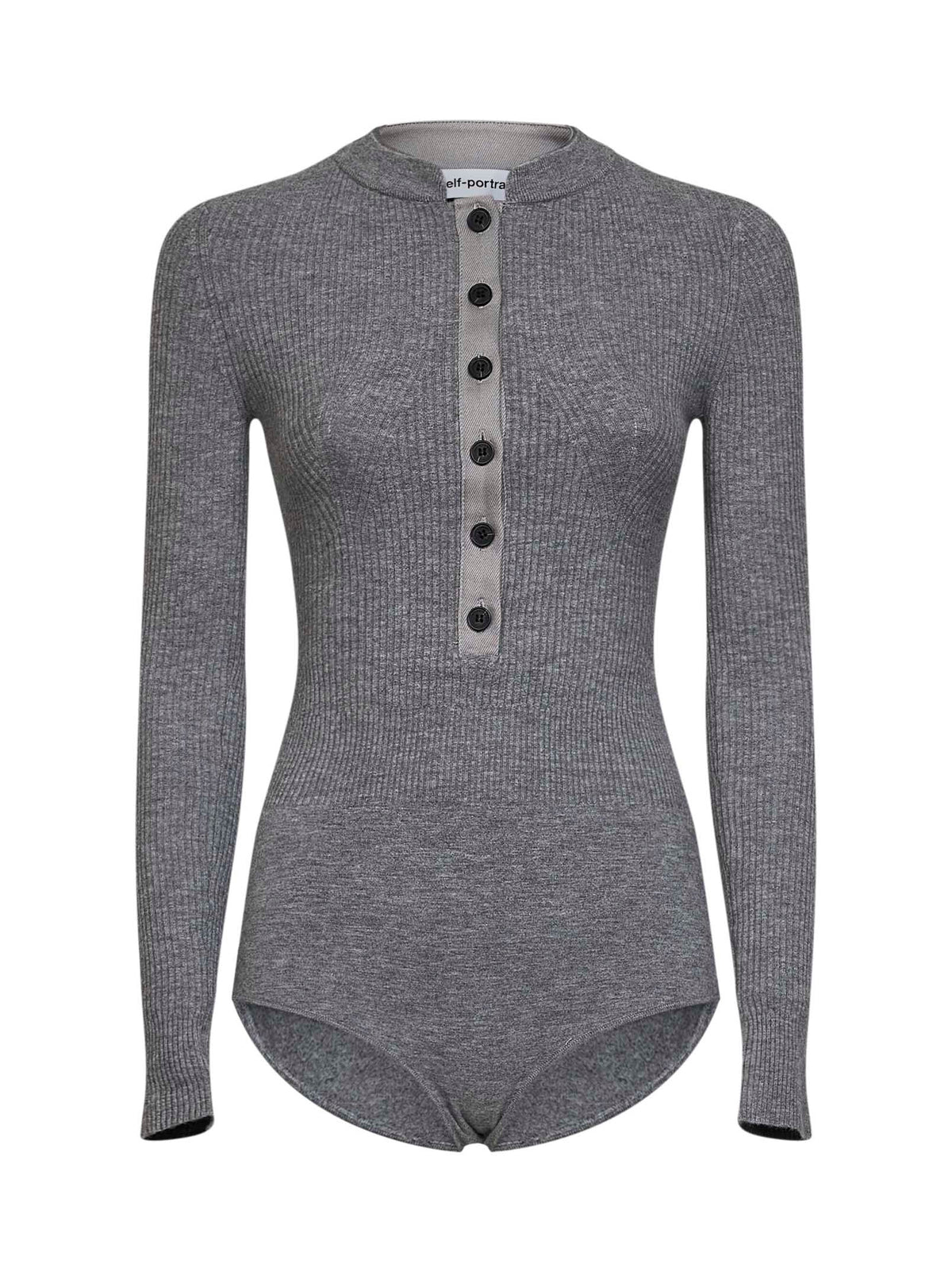 Self Portrait Women Grey Wool-Blend Knit Button Playsuit SELF-PORTRAIT