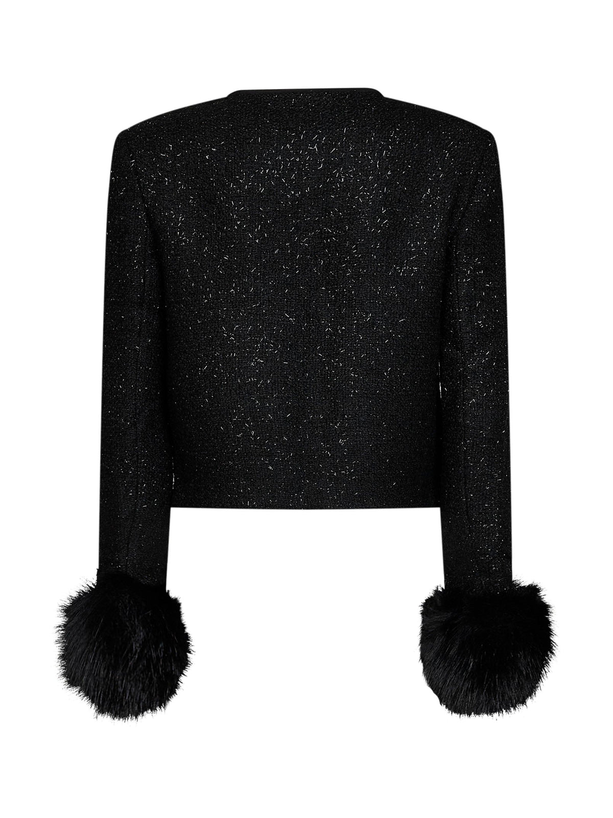 Self Portrait Women Black Metallic Bouclé Jacket With Faux-Fur Cuffs SELF-PORTRAIT