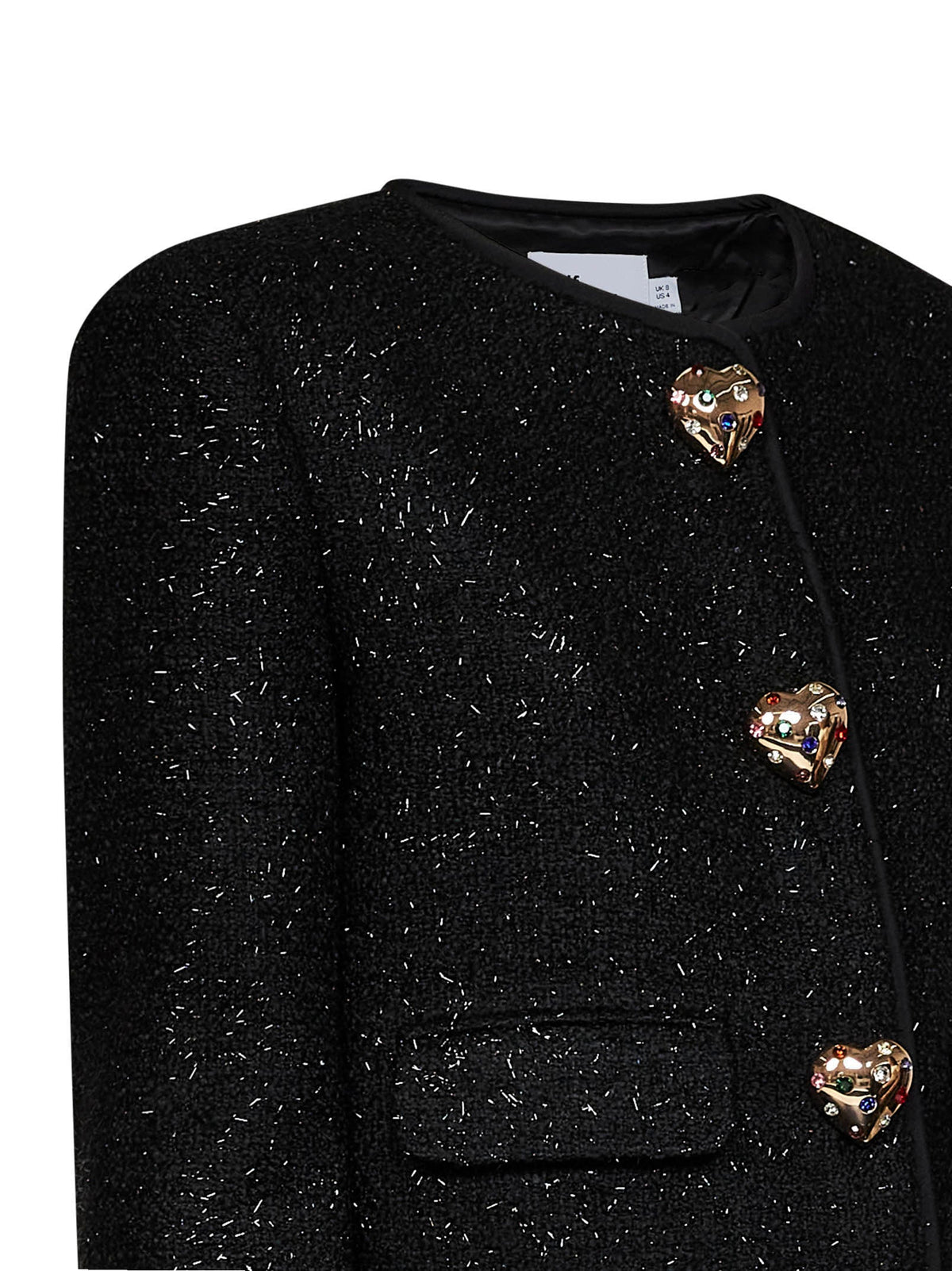 Self Portrait Women Black Metallic Bouclé Jacket With Faux-Fur Cuffs SELF-PORTRAIT