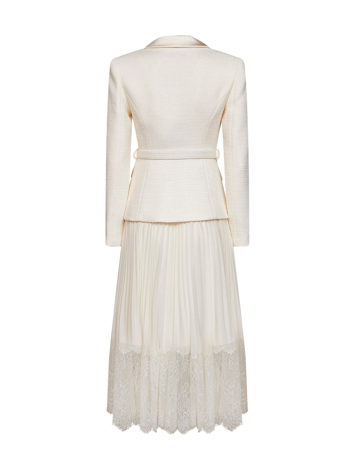 Self Portrait Women Cream Georgette And Bouclé Belted Midi Dress SELF-PORTRAIT