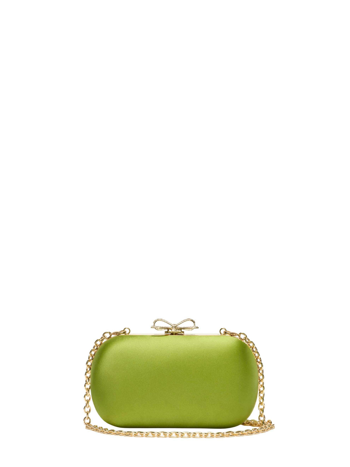 Self Portrait Women Green Clutch With Shoulder Strap And Crystal Bow SELF-PORTRAIT