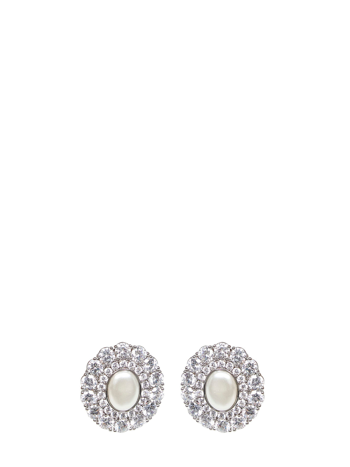 Self Portrait Women Silver Oval Crystal Pearl Earrings SELF-PORTRAIT