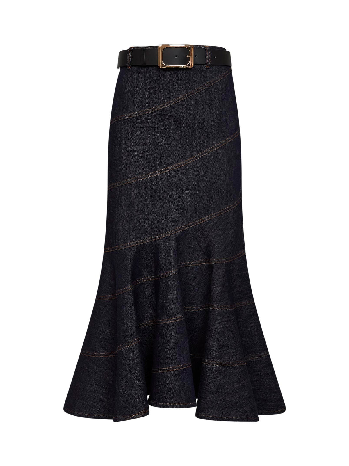 Self Portrait Women Indigo Denim Belted Midi Skirt SELF-PORTRAIT
