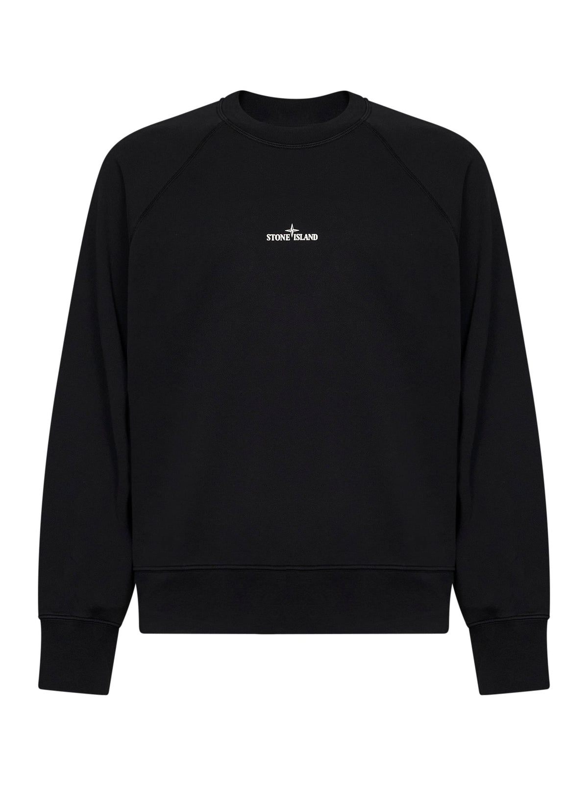 Stone Island Men Black Cotton Crewneck Sweatshirt With Compass Print STONE ISLAND