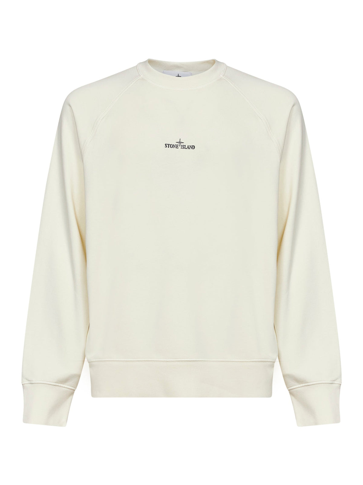 Stone Island Men Ivory Cotton Crewneck Sweatshirt With Compass Print STONE ISLAND