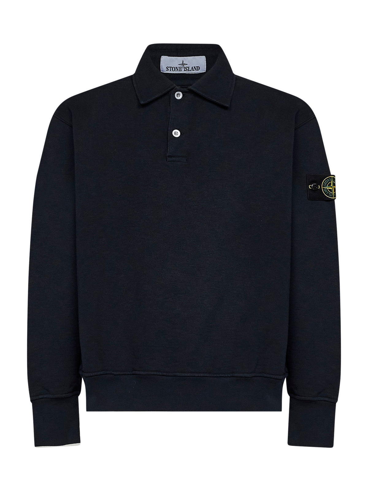 Stone Island Men Navy Blue Tubular Cotton Oversized Polo-Style Sweatshirt STONE ISLAND