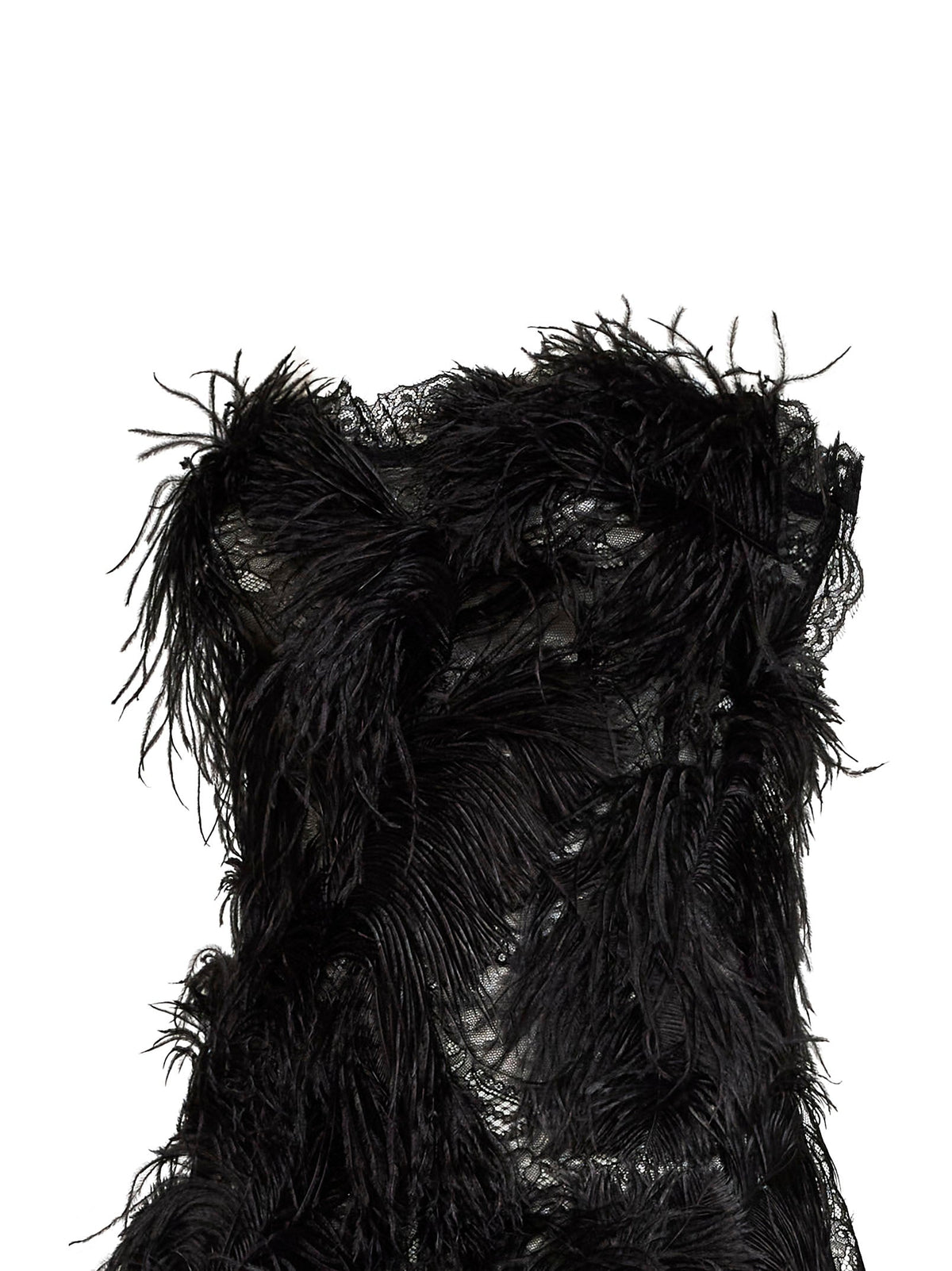The Attico Women Black Lace And Feather Strapless Mini Dress THE ATTICO