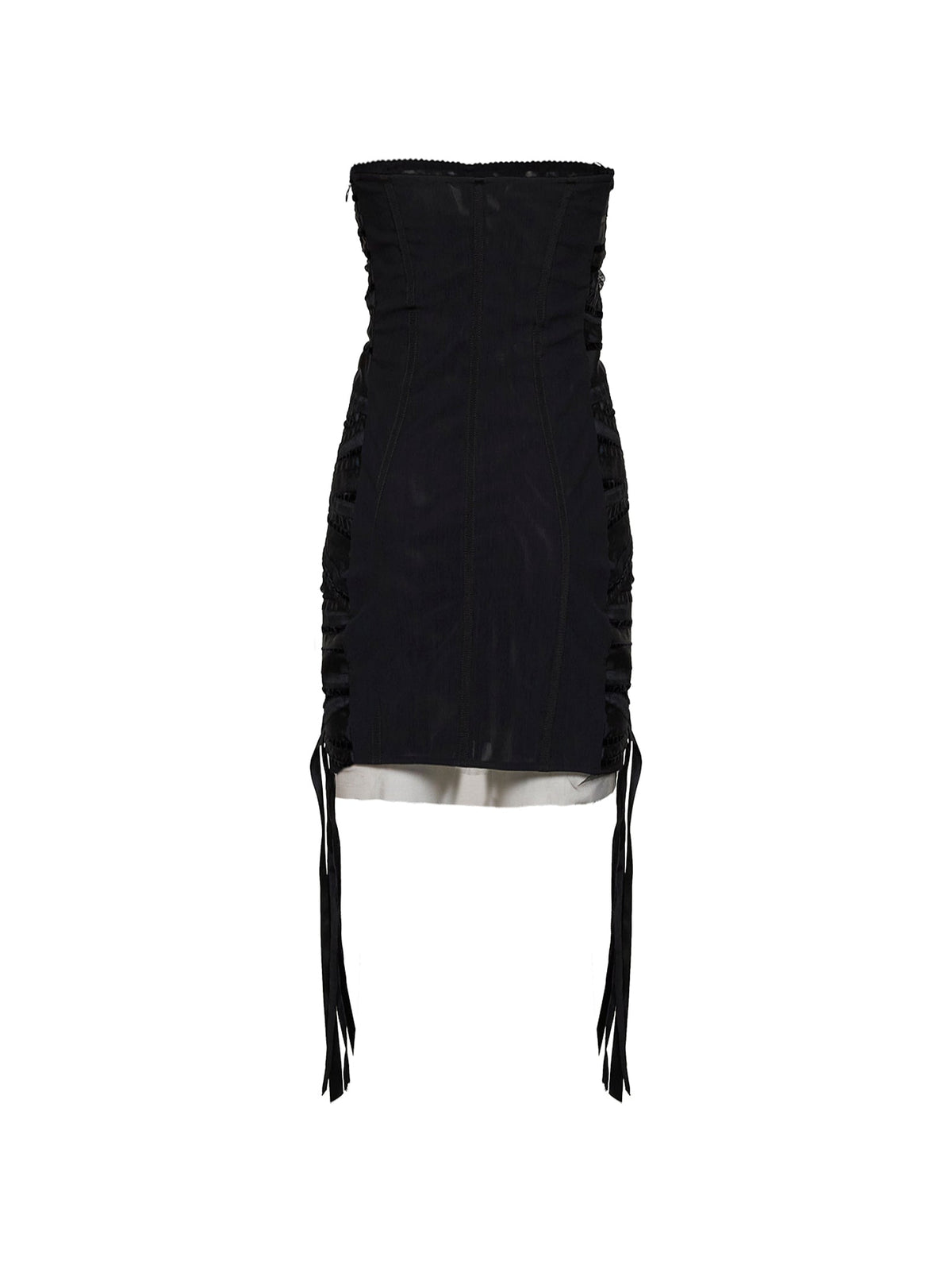 The Attico Women Black Tulle Bustier Mini Dress With Tapes Detail THE ATTICO