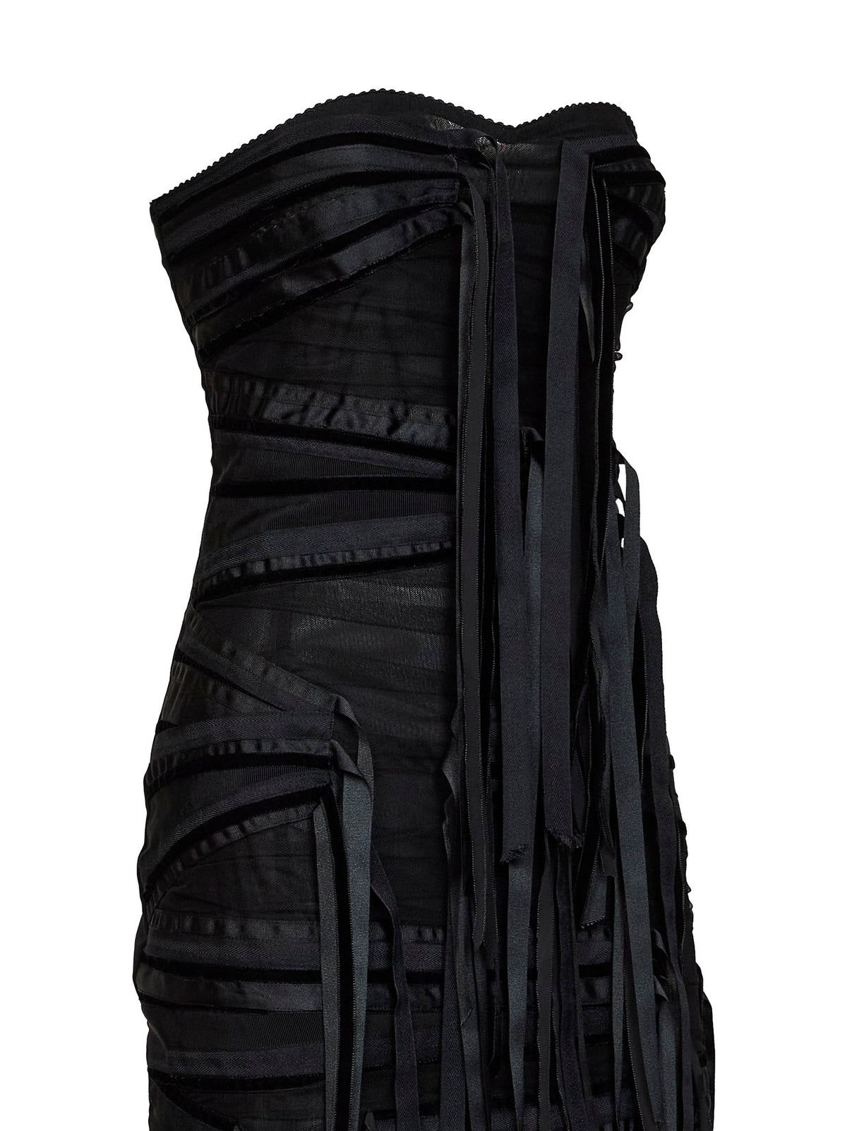 The Attico Women Black Tulle Bustier Mini Dress With Tapes Detail THE ATTICO
