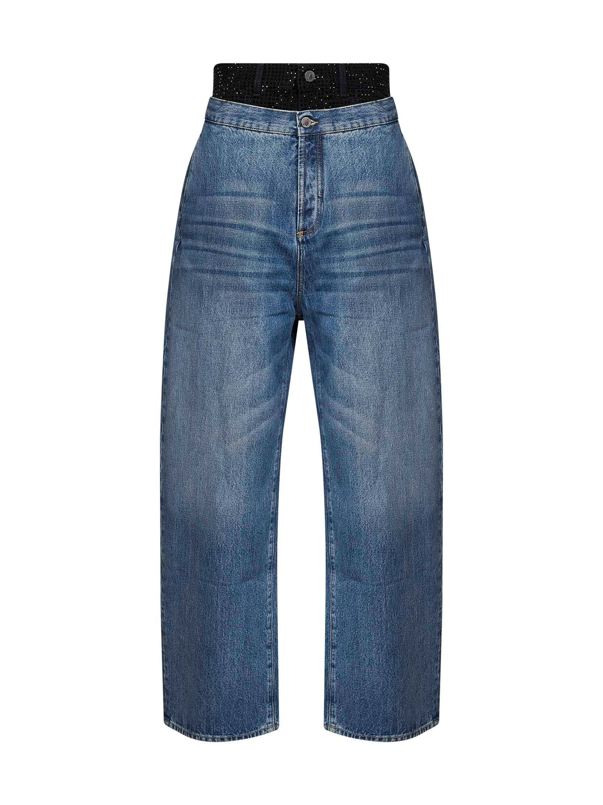 The Attico Women Blue Cotton Denim Double Waistband Jeans THE ATTICO