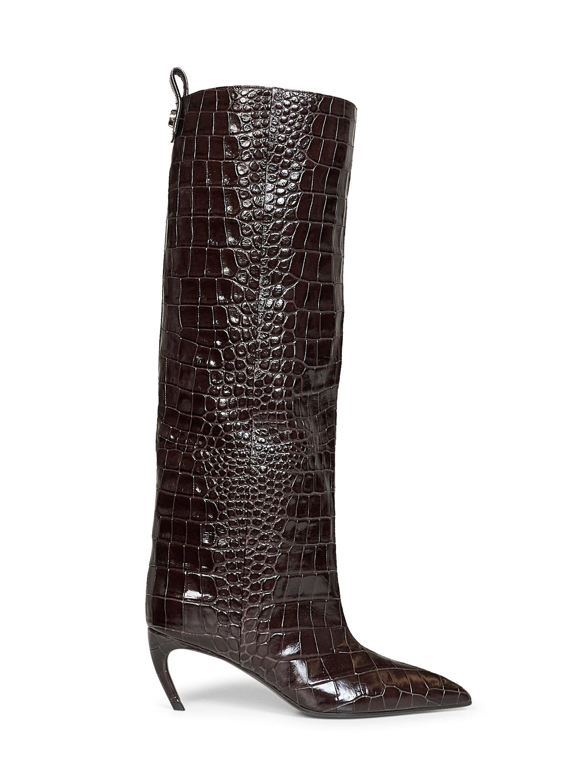 The Attico Women Dark Brown Croco-Printed Leather "Lea" High Boots THE ATTICO