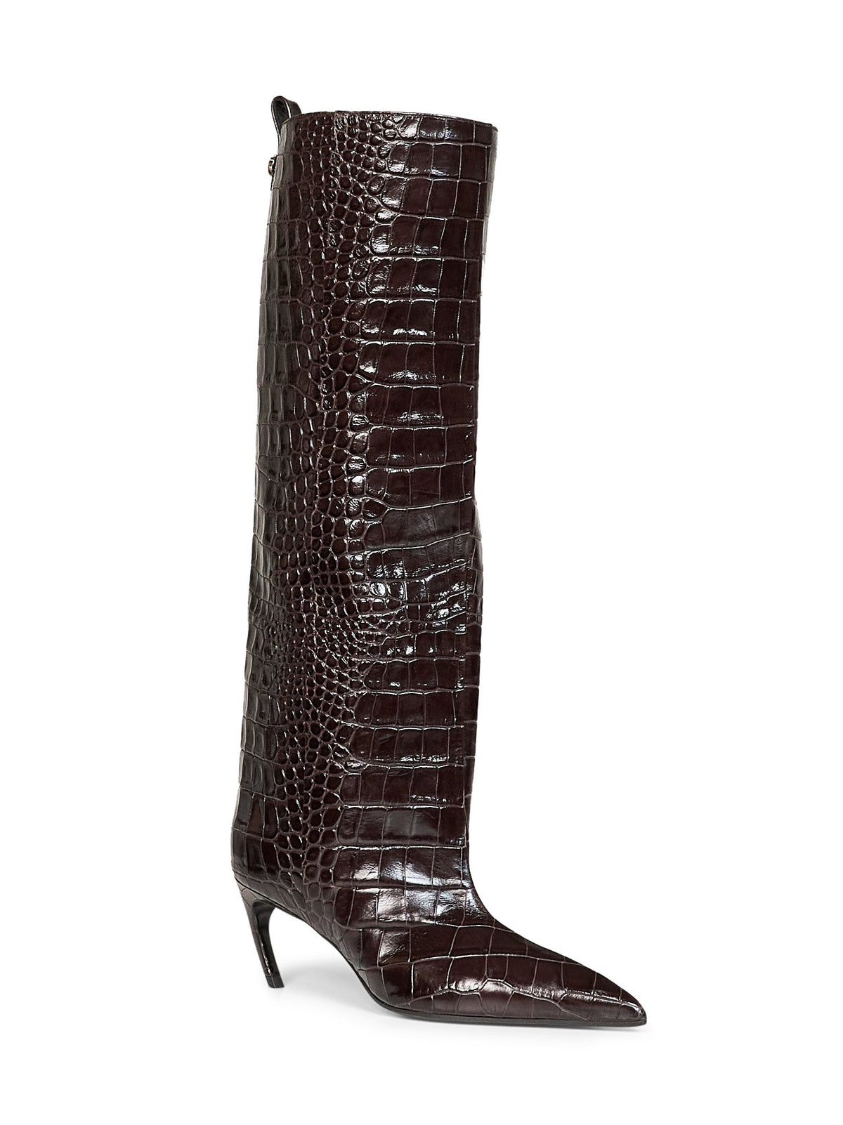 The Attico Women Dark Brown Croco-Printed Leather "Lea" High Boots THE ATTICO